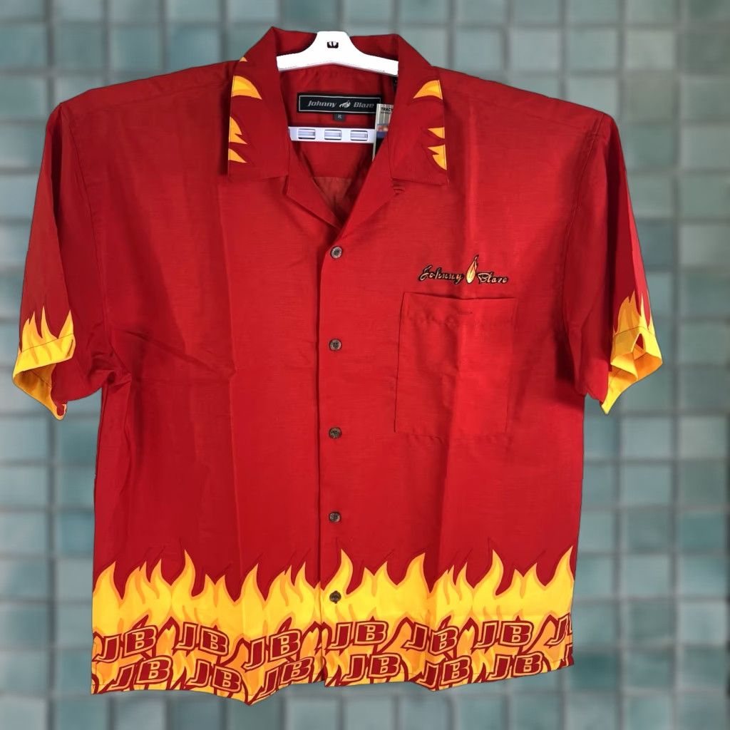 Vintage VINTAGE Johnny Blaze Button-Up Shirt Mens XL Red AOP Fire Y2K Graphic Print Embroidered Short Sleeve Casual Regular Fit Size US XL / EU 56 / 4 - 1 Thumbnail