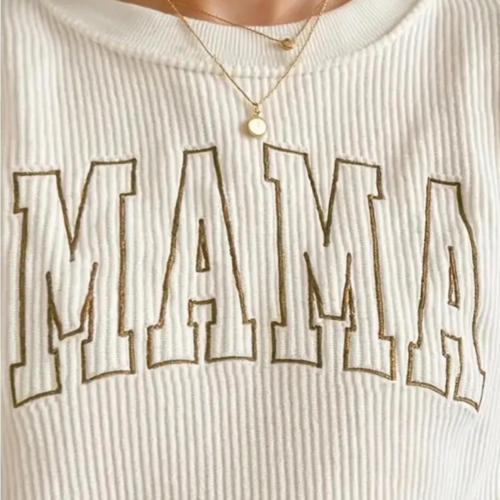 Designer White Ribbed 'MAMA' Sweater Size S / US 4 / IT 40 - 2 Thumbnail