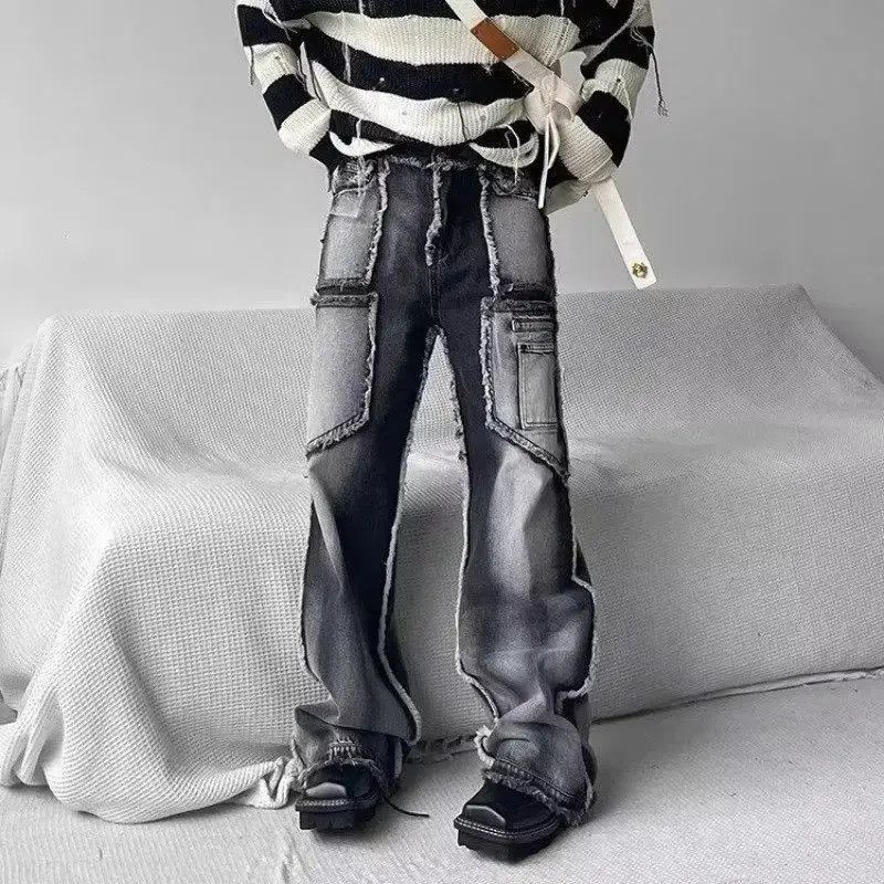 Japanese Brand workwear jeans retro trendy loose straight-leg raw edge Size US 32 / EU 48 - 3 Thumbnail
