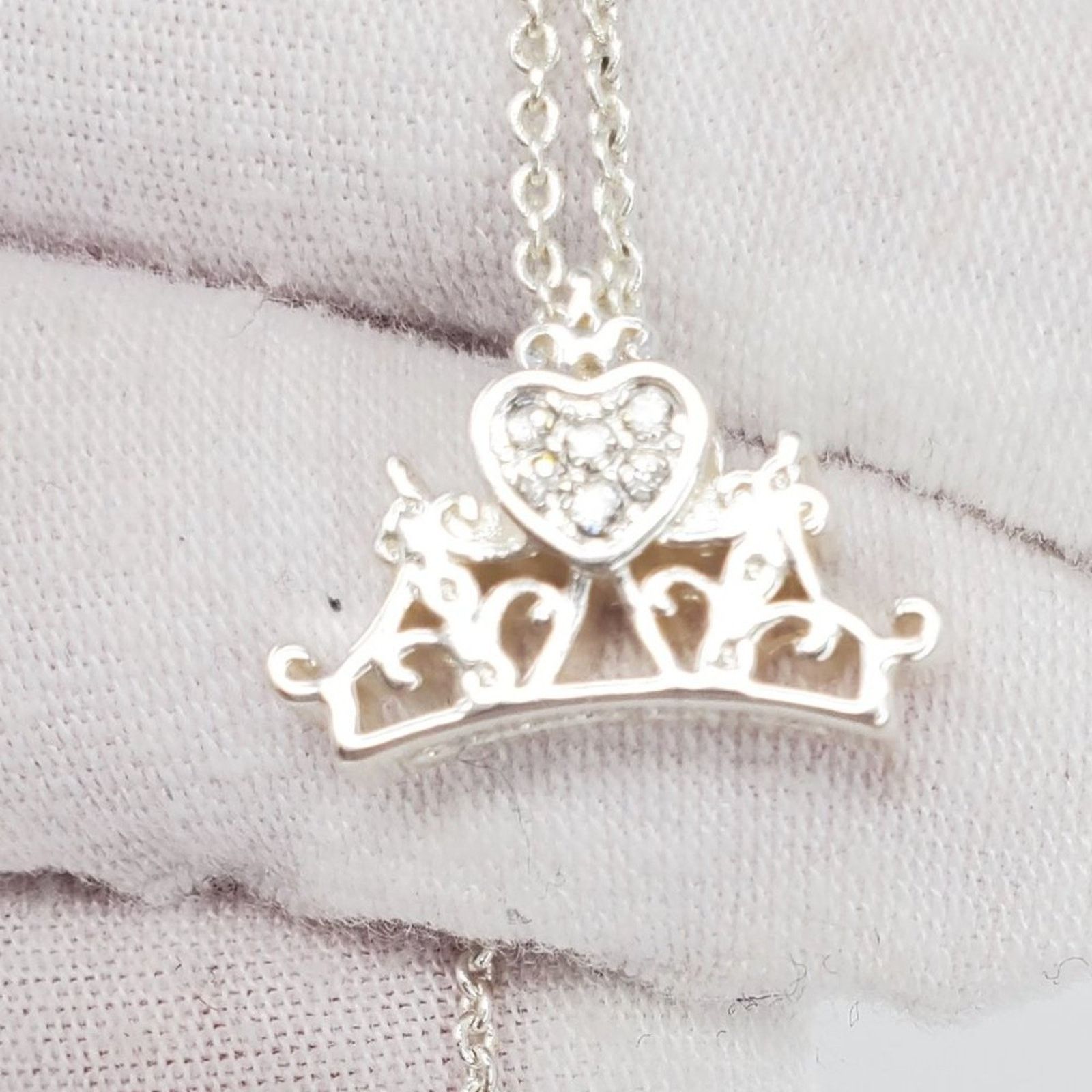 Disney Disney Silver & White Rhinestone Heart Crown Necklace Size ONE SIZE - 5 Thumbnail