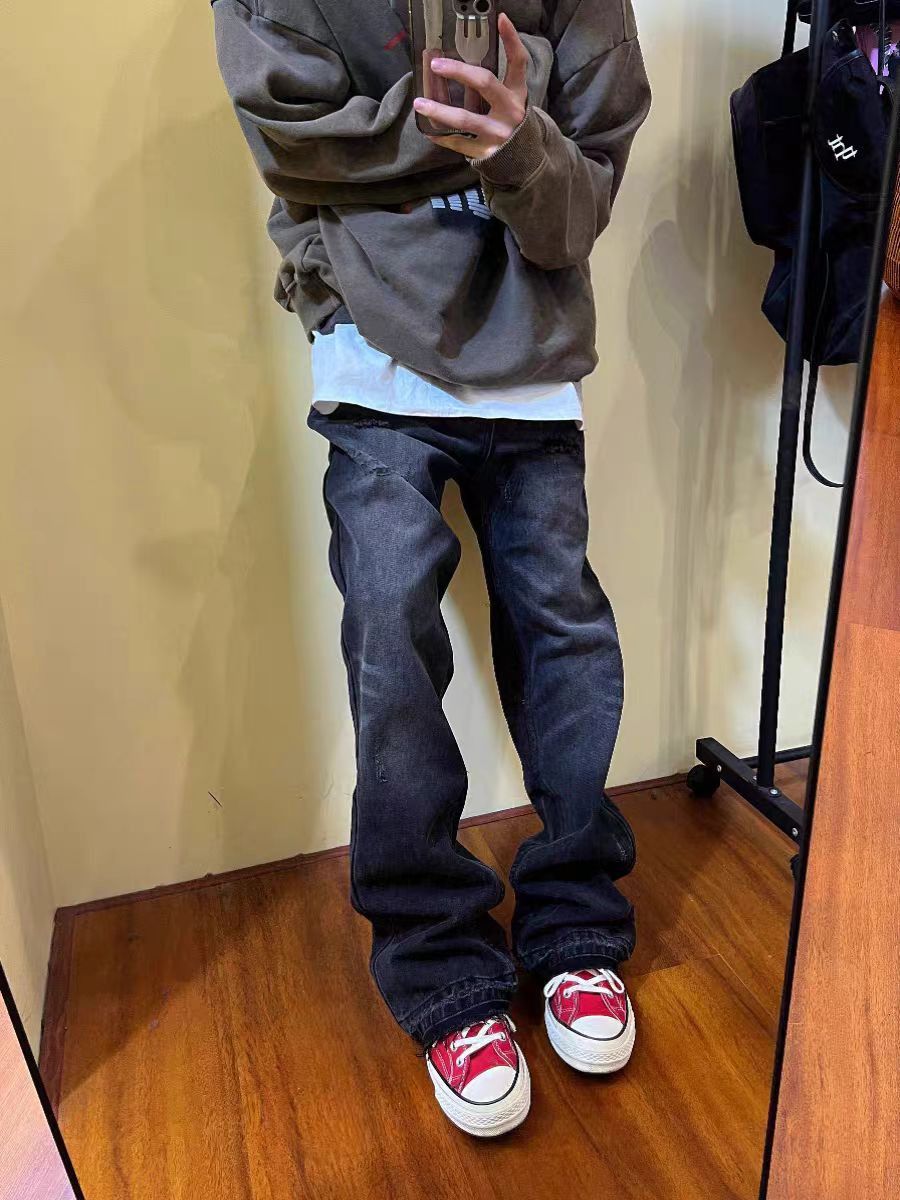 Japanese Brand × Jean Washed black frayed raw edge straight leg micro flare jeans Size US 34 / EU 50 - 3 Thumbnail