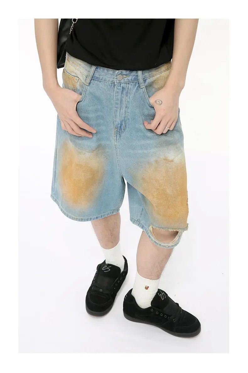 Japanese Brand × Jean Painted Baggy Distressed Denim Shorts, Jean Shorts Size US 32 / EU 48 - 3 Thumbnail