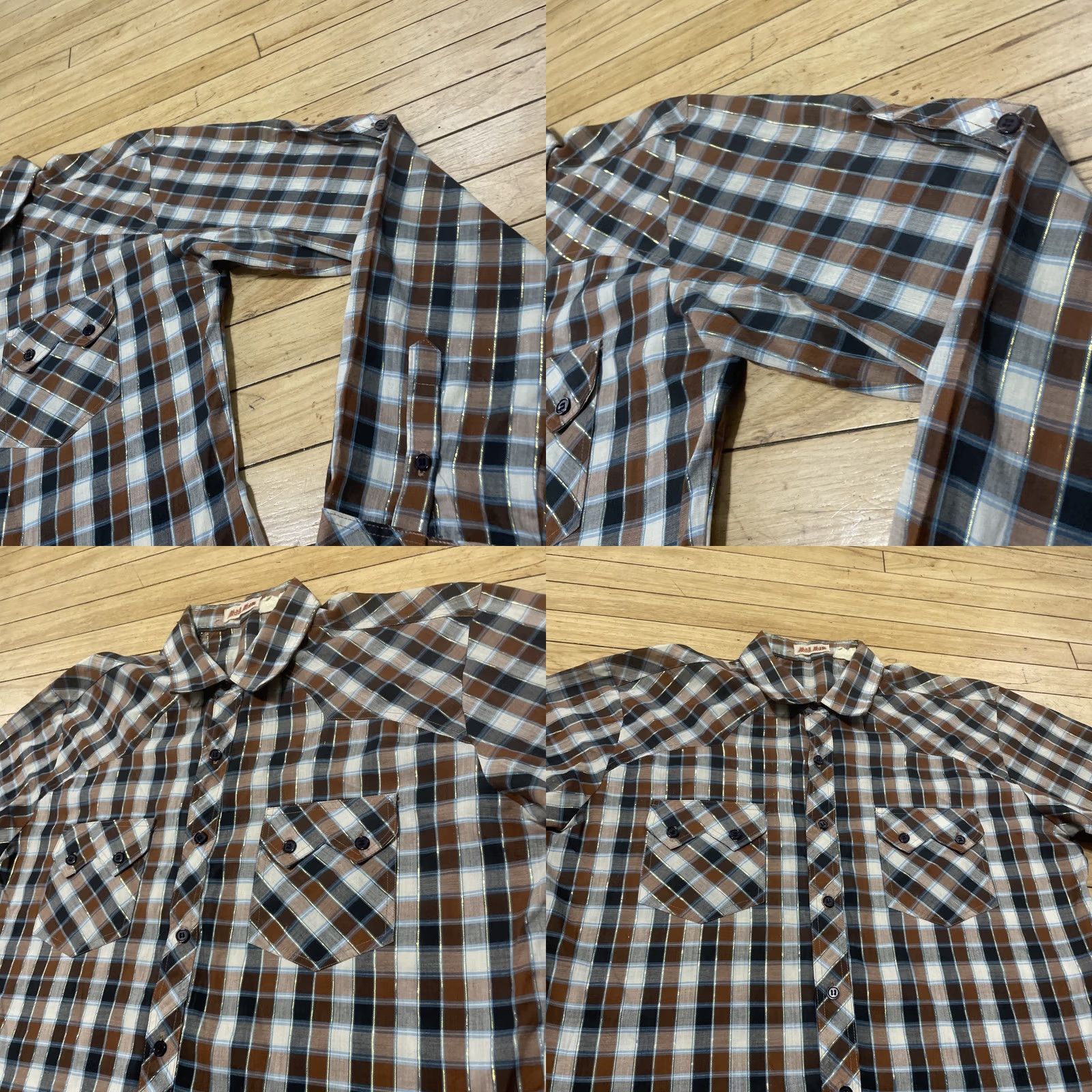 Vintage MadMan Vintage 1970s Shirt Men L Brown Gold Brocade Stripe Western Cowboy 42" Size US L / EU 52-54 / 3 - 11 Thumbnail