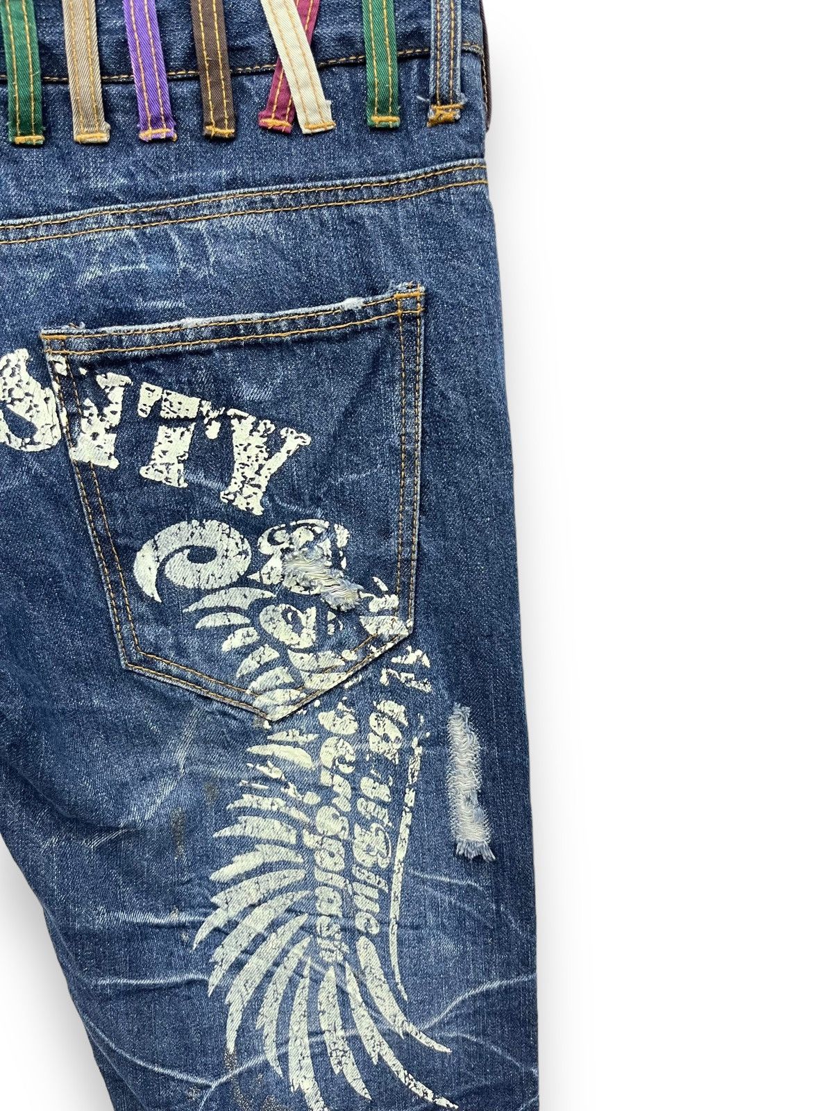 Fragment Design NYLAUS Punk Double Waist Brilliant Blue Silver Splash Denim Size US 31 - 11 Thumbnail