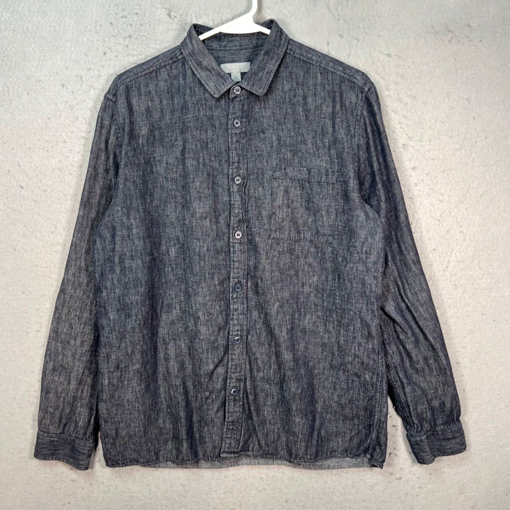 Cos COS Shirt Mens M Blue Chambray Cotton-Linen Button-Up Long Sleeve Casual Size US M / EU 48-50 / 2 - 2 Thumbnail