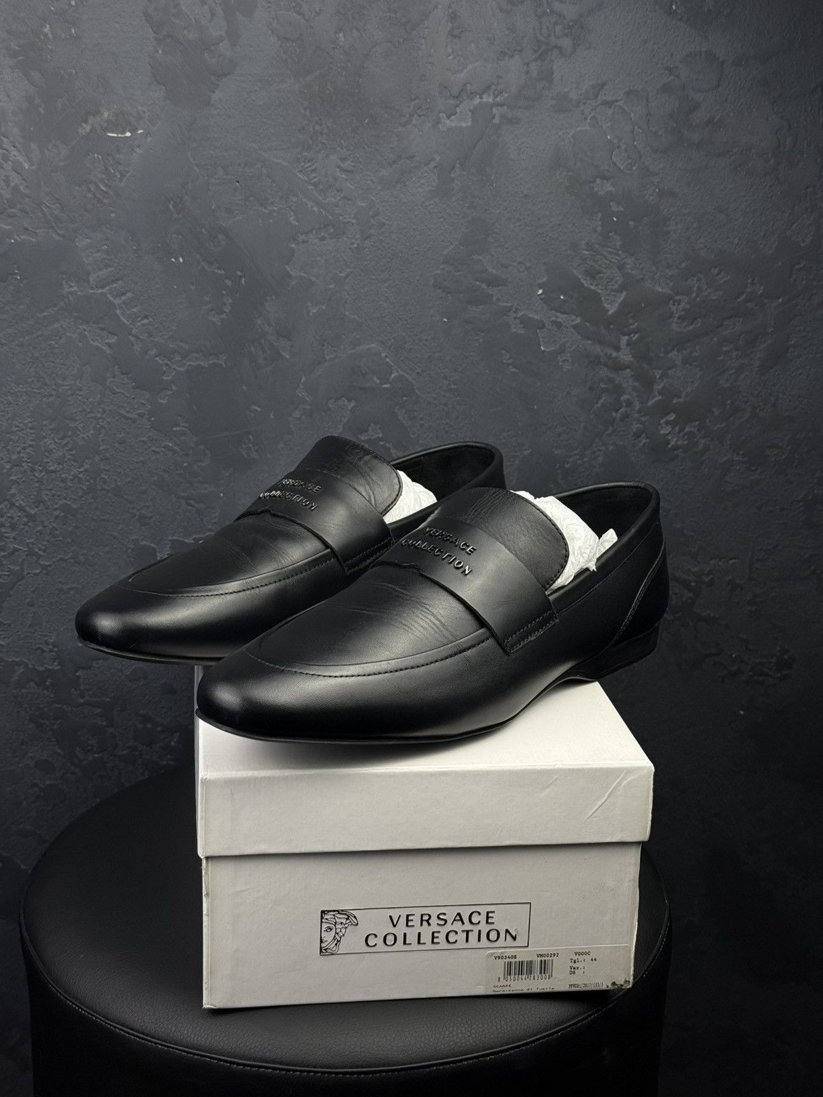 Versace Versace Collection Men's Black Leather Loafers Slip Size US 10.5 / EU 43-44 - 2 Thumbnail