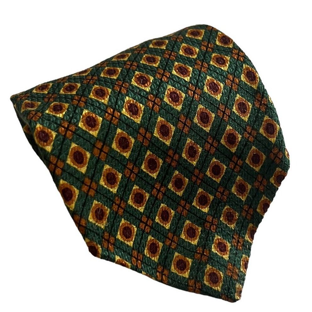 Aquascutum Aquascutum Green Brown Tan Diamond Geometric Silk Tie Size ONE SIZE - 1 Thumbnail