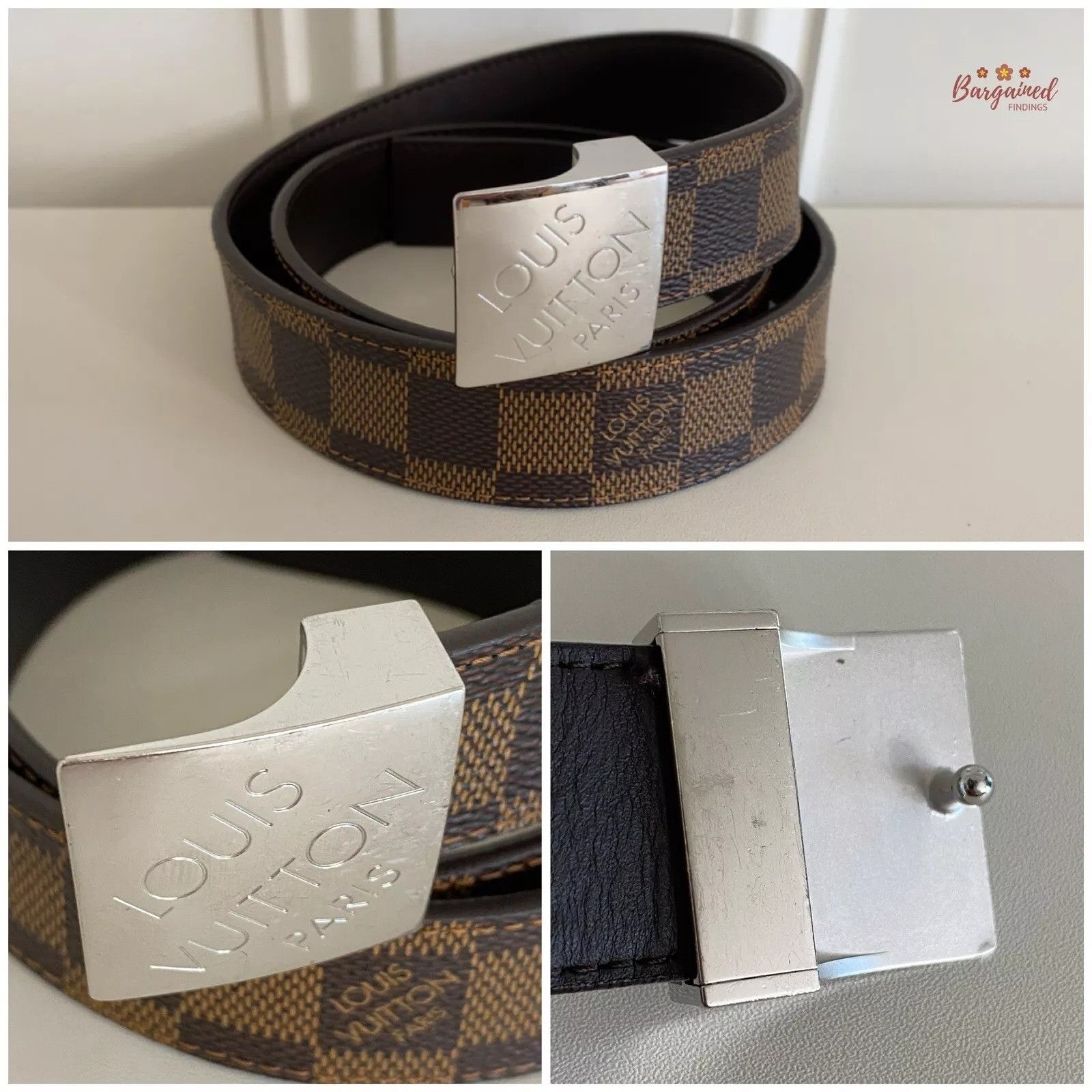 Louis Vuitton Louis Vuitton Damier Coated Leather Silver Buckle Belt Size 28 - 2 Thumbnail
