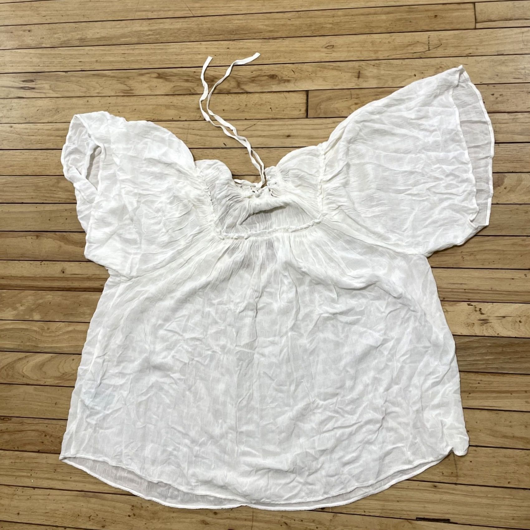 H&M H&M Top Women XS White Pirate Romantic Shirt Oversize Boho Frills Hippie Western Shirt Size XS / US 0-2 / IT 36-38 - 2 Thumbnail