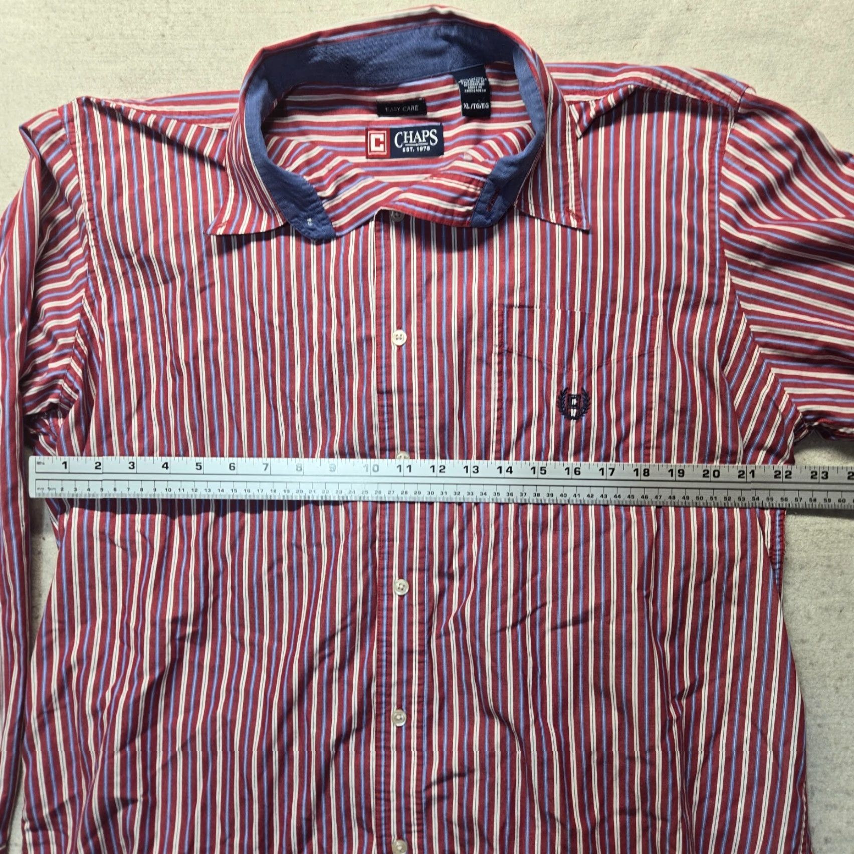 Chaps VINTAGE CHAPS Shirt Men XL Red Striped Button-Up Casual All Seasons Easy Care Long Sleeve Size US XL / EU 56 / 4 - 4 Thumbnail