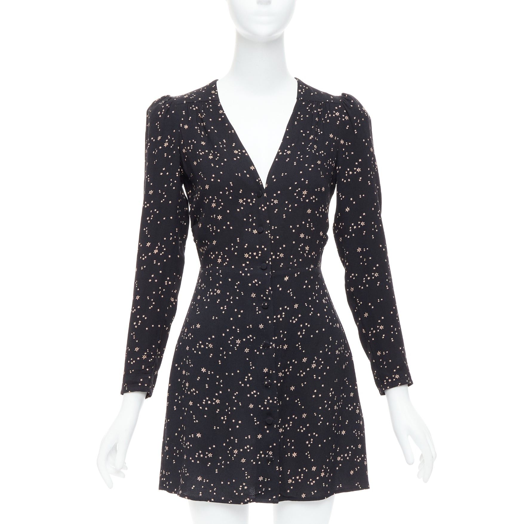 Reformation REFORMATION Courtney black star galactic print V neck mini dress US2 S Size S / US 4 / IT 40 - 1 Thumbnail