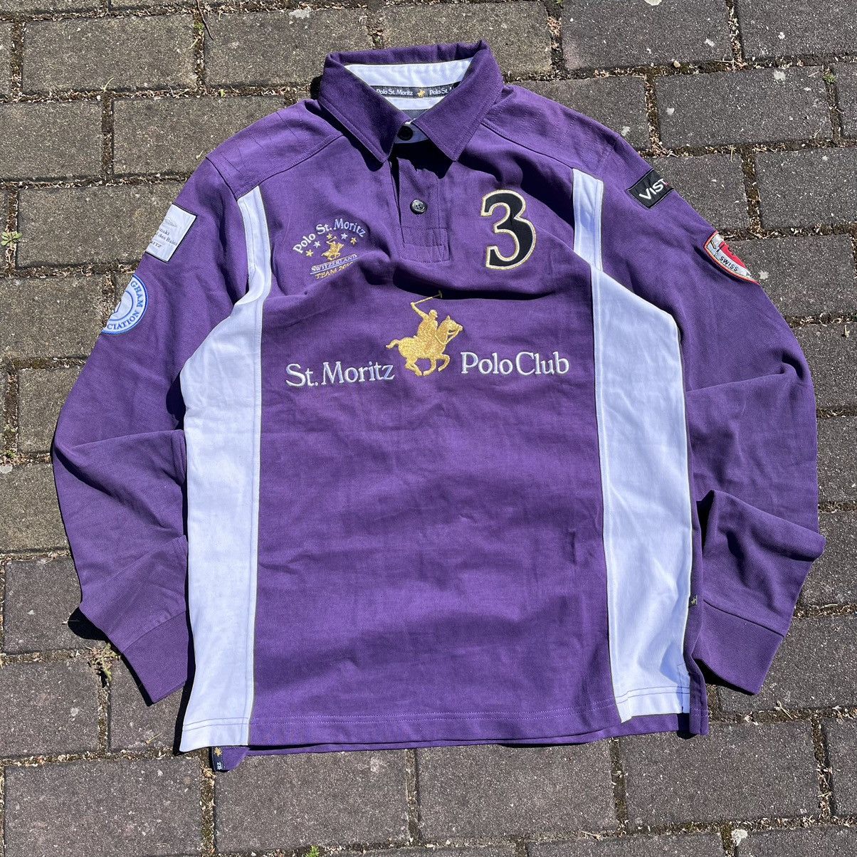 image of St Moritz Vintage St.moritz Rugby Polo Shirt in Purple, Men's (Size Small)