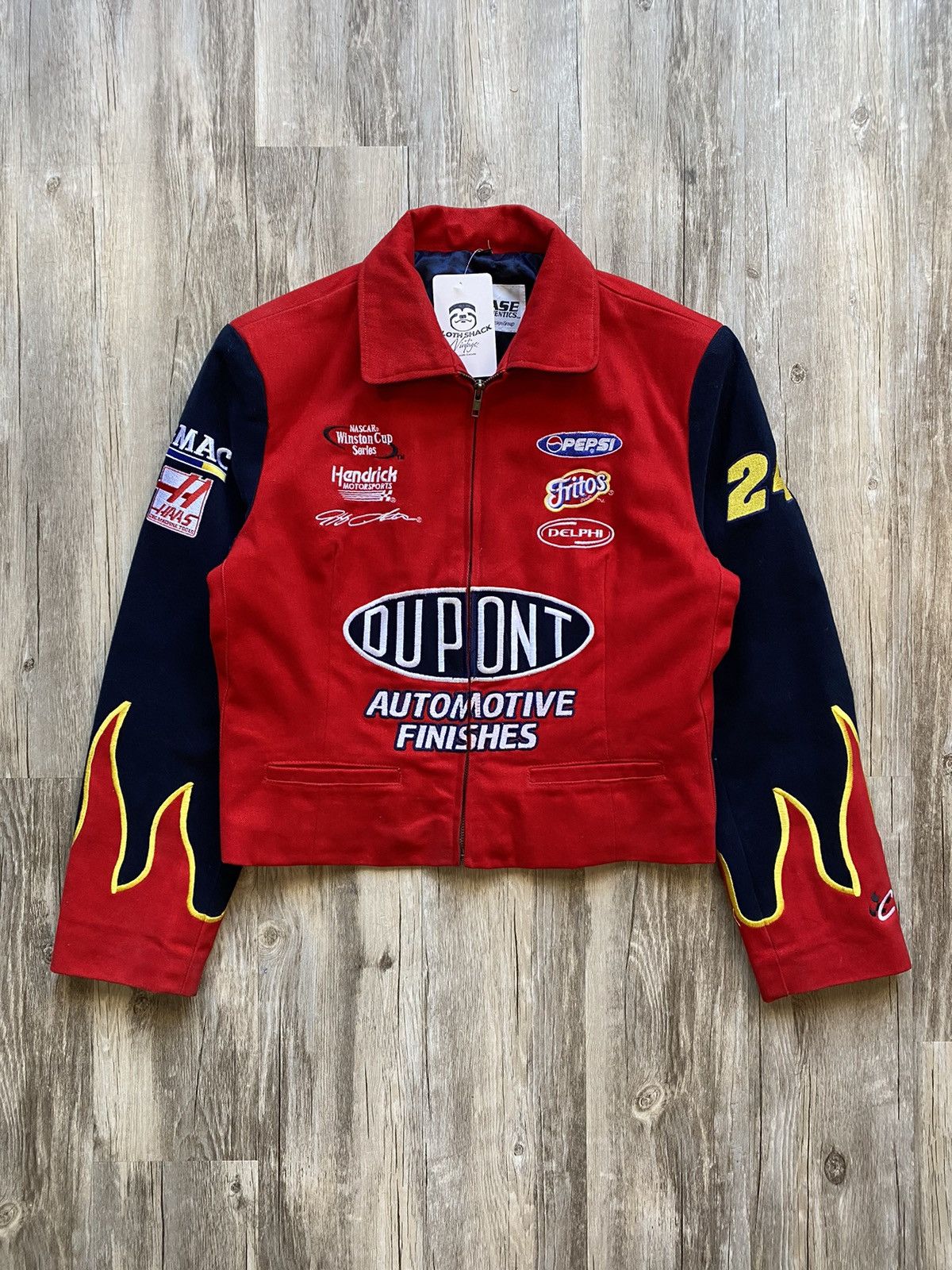 Image of Vintage 90's Jeff Gordon Flames Jeff Hamilton Nascar Jacket in Red, Women's (Size XL)