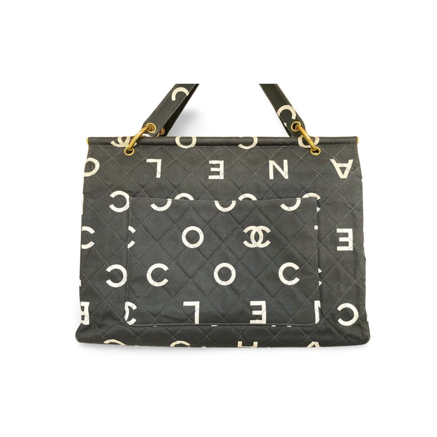 Chanel Vintage CHANEL black fabric canvas large tote bag with logo Size ONE SIZE - 3 Thumbnail