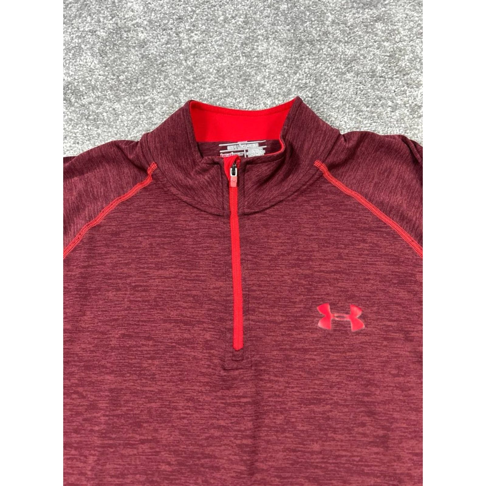 Under Armour Under Armour HeatGear Mens Red Quarter Zip Running Sweater 1/4 Zip Pullover Mock Neck Activewear Shirt Size US M / EU 48-50 / 2 - 2 Thumbnail