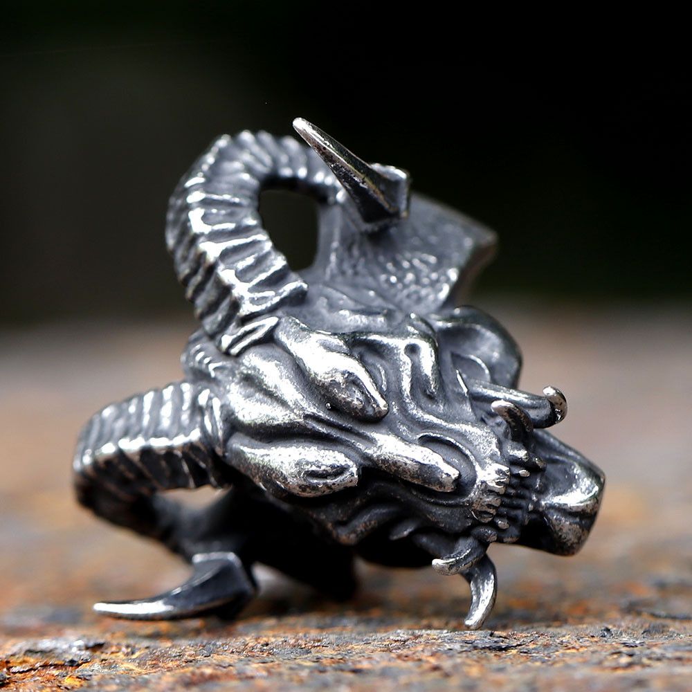 Jewelry × Vintage SIZE 10 Stainless Steel Gothic Devil Demon Skull Ring Size ONE SIZE - 6 Thumbnail