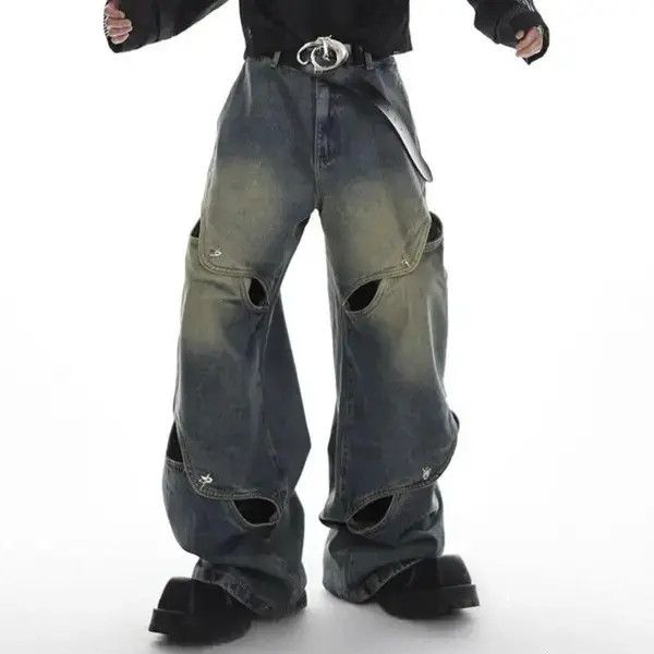 Japanese Brand High Street Patchwork Loose Hollow Out Denim Pant Size US 31 - 4 Thumbnail