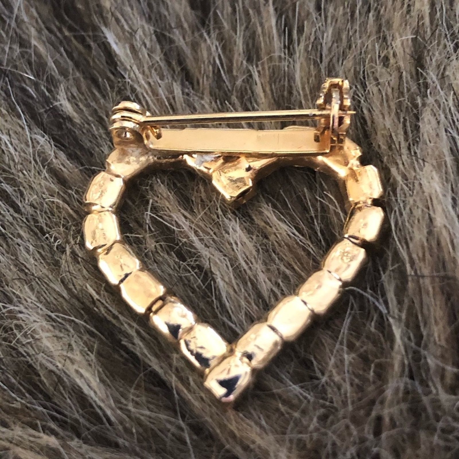 Vintage Vintage 70s amber rhinestone heart brooch pin Size ONE SIZE - 3 Thumbnail