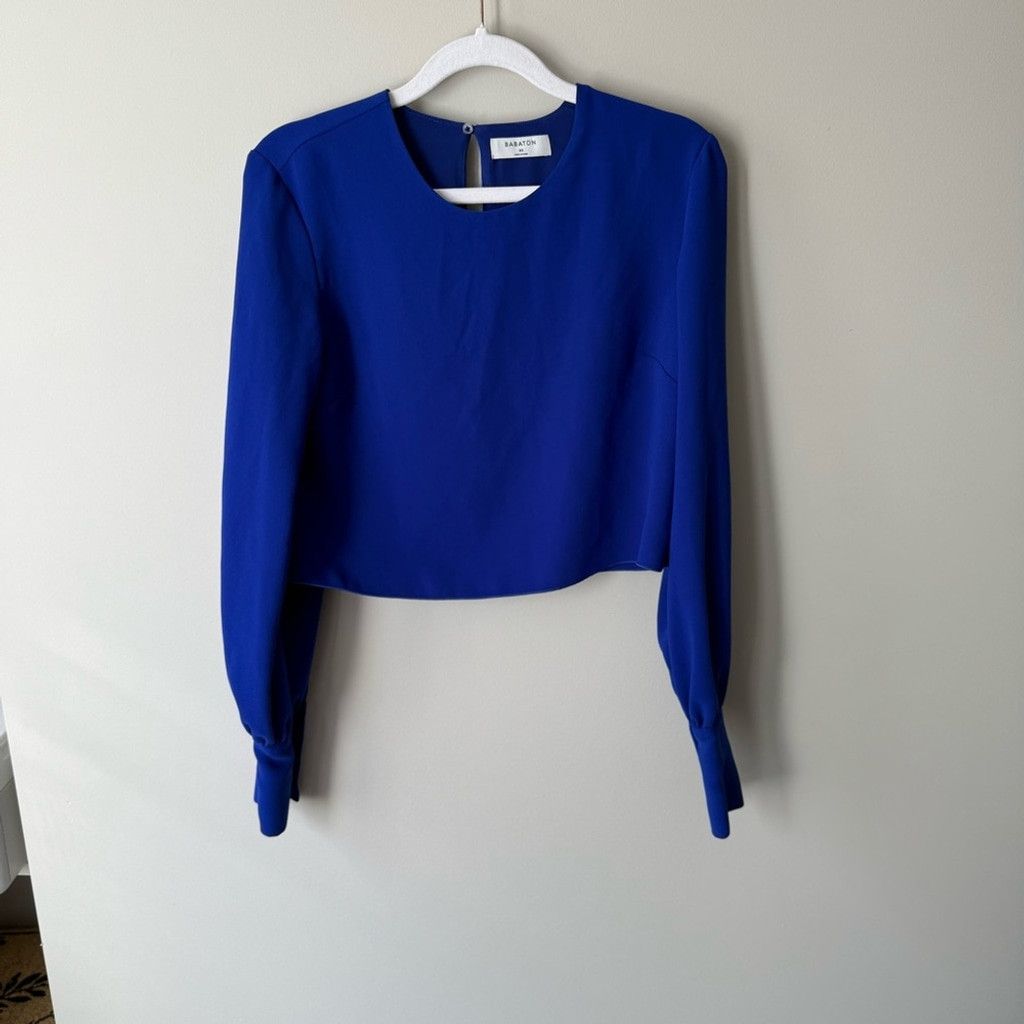 Aritzia Babaton Blue Buttoned Crop Blouse Size XS / US 0-2 / IT 36-38 - 2 Thumbnail