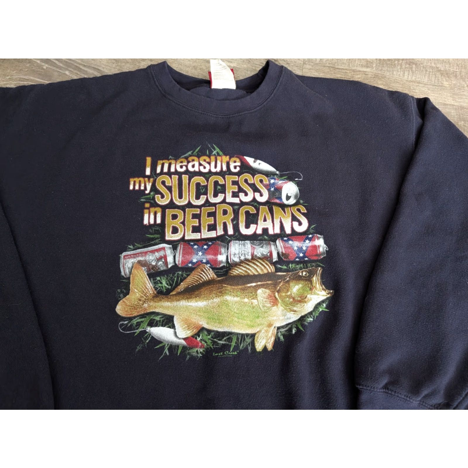 Vintage VINTAGE Lost Creek Outfitters Crew Sweatshirt Mens XL Blue Graphic Print Fisherman Beer Can 90s Y2K Fishing Size US XL / EU 56 / 4 - 2 Thumbnail