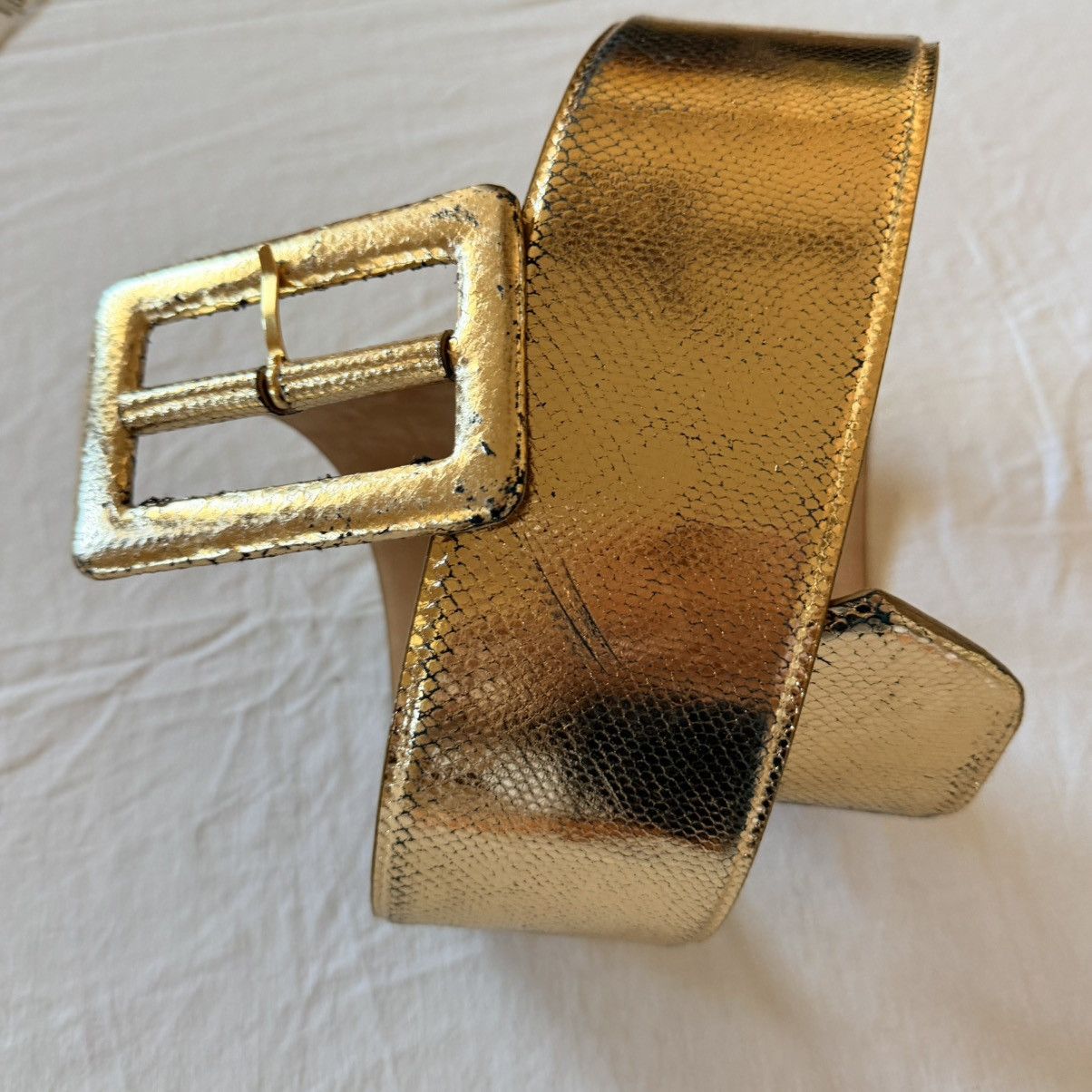 Other W. Kleinberg Wide Snakeskin Exotic Gold Leather Belt USA 34" Size ONE SIZE - 6 Thumbnail