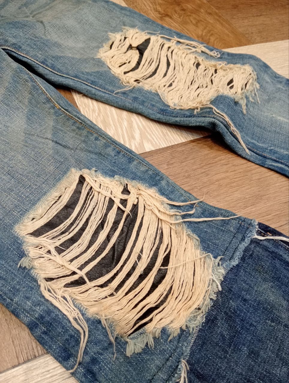 BUFFALO BOBS BUFFALO JEANS JAPAN HAGI MIX LEATHER FLARED DENIM PANTS Size US 30 / EU 46 - 5 Thumbnail