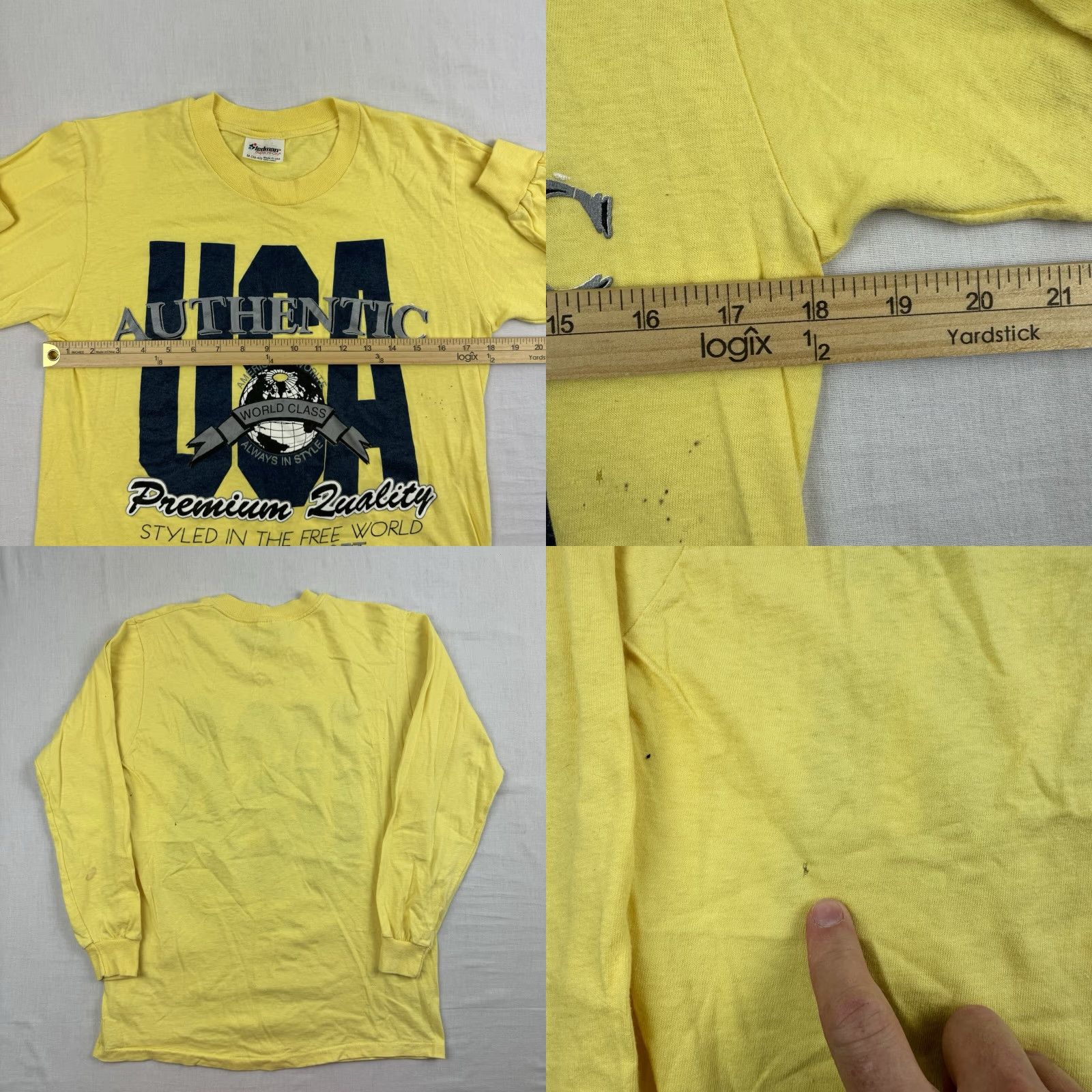 Vintage VINTAGE Stedman T-Shirt Adult Medium Yellow USA 80s Long Sleeve Crew Neck Shirt Mens Size US M / EU 48-50 / 2 - 9 Thumbnail