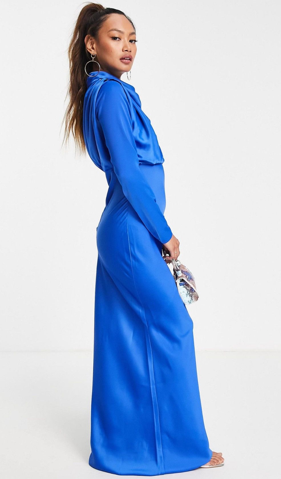 Asos ASOS High Neck Drape Cowl Neck Bishop Sleeve Maxi Sz12 Size XL / US 12-14 / IT 48-50 - 3 Thumbnail