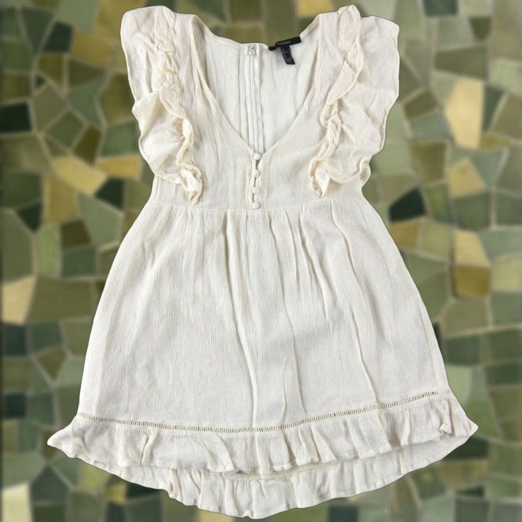 Forever 21 FOREVER 21 Dress Ivory Cream 100% Rayon V-Neck Short Sleeves Cap Sleeve Ruffle Short Dress Medium Women Clothing Size 32" / US 10 / IT 46 - 1 Thumbnail