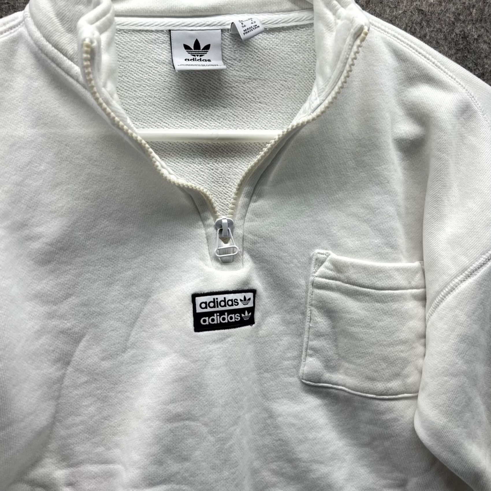 Adidas Adidas Sweater Women Small Trefoil White Cropped 1/2 Zip Pullover Sweatshirt Fleece Cotton Long Sleeve Logo Regular VINTAGE: No Size S / US 4 / IT 40 - 4 Thumbnail