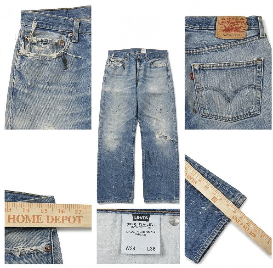 Levi's Vintage Clothing Vintage Levi's 501 distressed and painted blue jeans Size US 32 / EU 48 - 2 Thumbnail