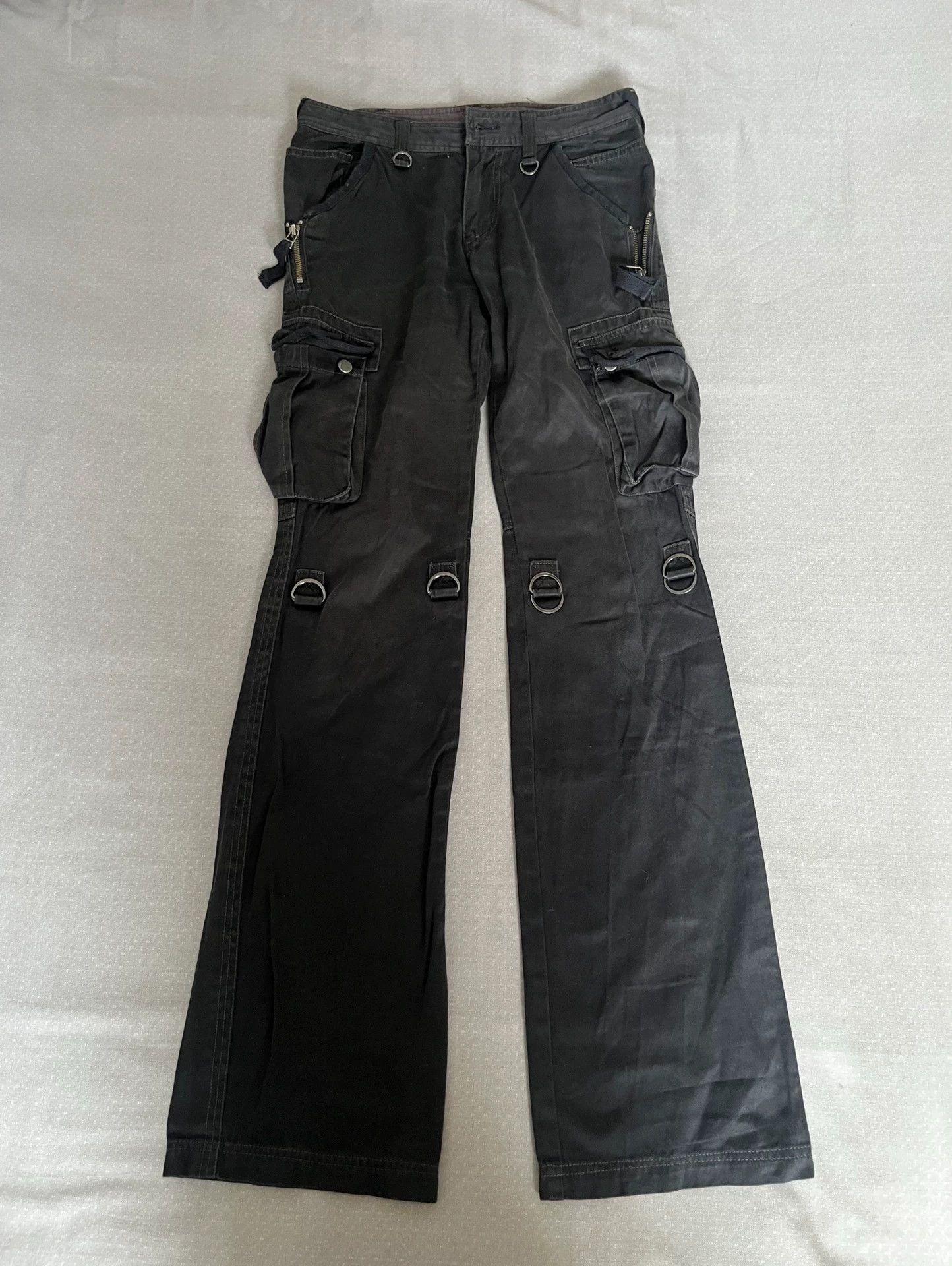 Tornado Mart Black Cargo Pants with Zip Pockets and Metal Rings Size US 30 / EU 46 - 1 Thumbnail