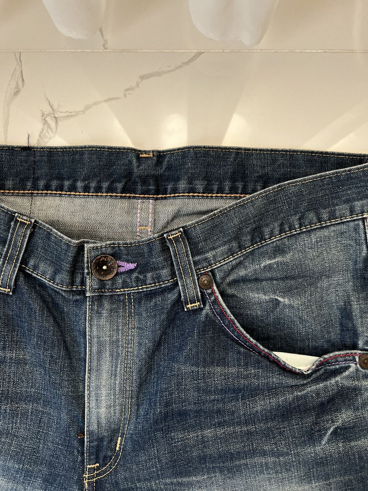 Edwin × Vintage 90's EDWIN BLUE TRIP RARE JAPAN Y2K BAGGY JEANS POCKET LOGO Size US 34 / EU 50 - 9 Thumbnail