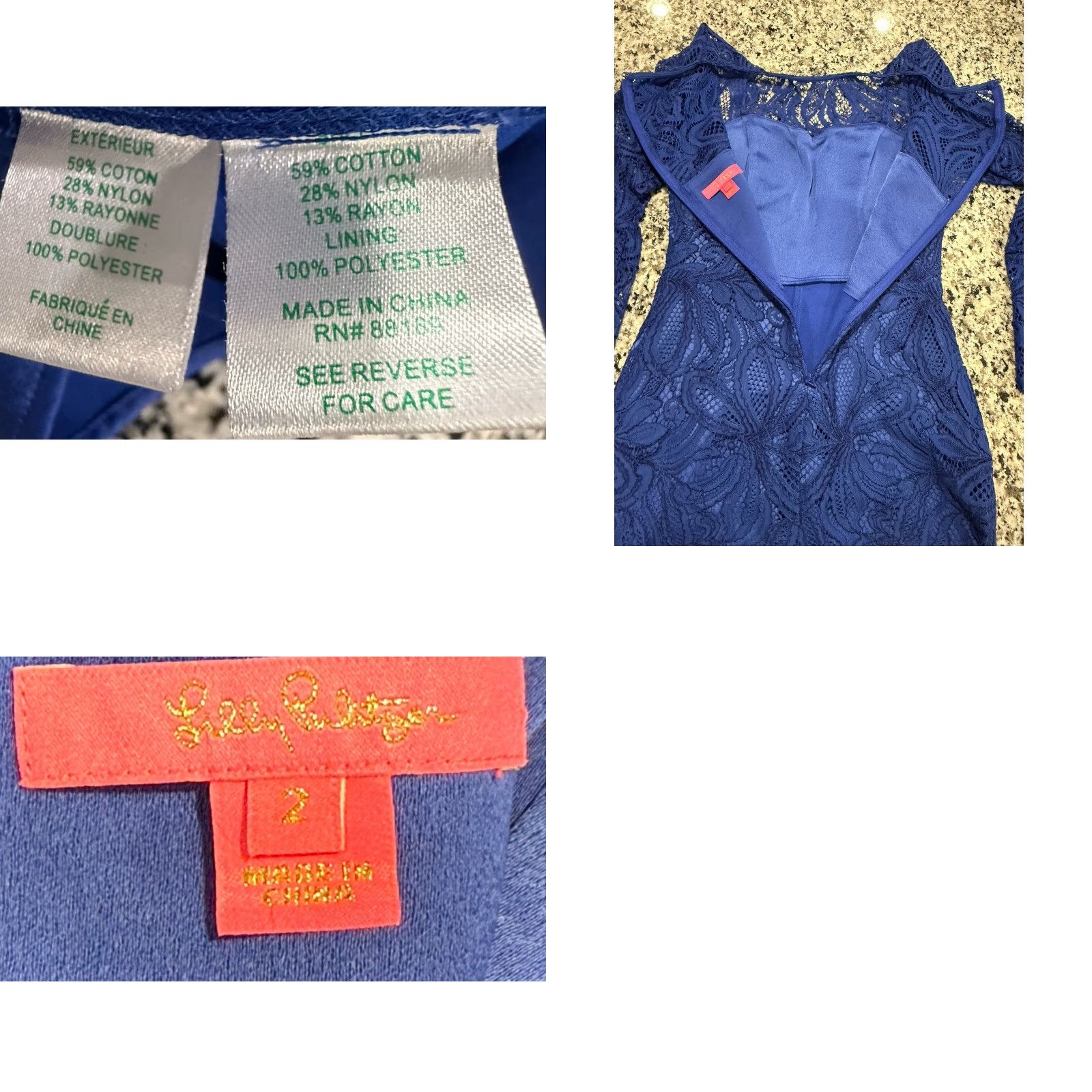 Lilly Pulitzer Lilly Pulitzer Denise Flounce Sleeve Romper Blue Sz 2 - One Piece, Floral, 3/4 Sleeve, Crew Neck, Polyester Lace, Women, Romper, Casual, Regular, Blue Size 26" / US 2 / IT 38 - 8 Thumbnail