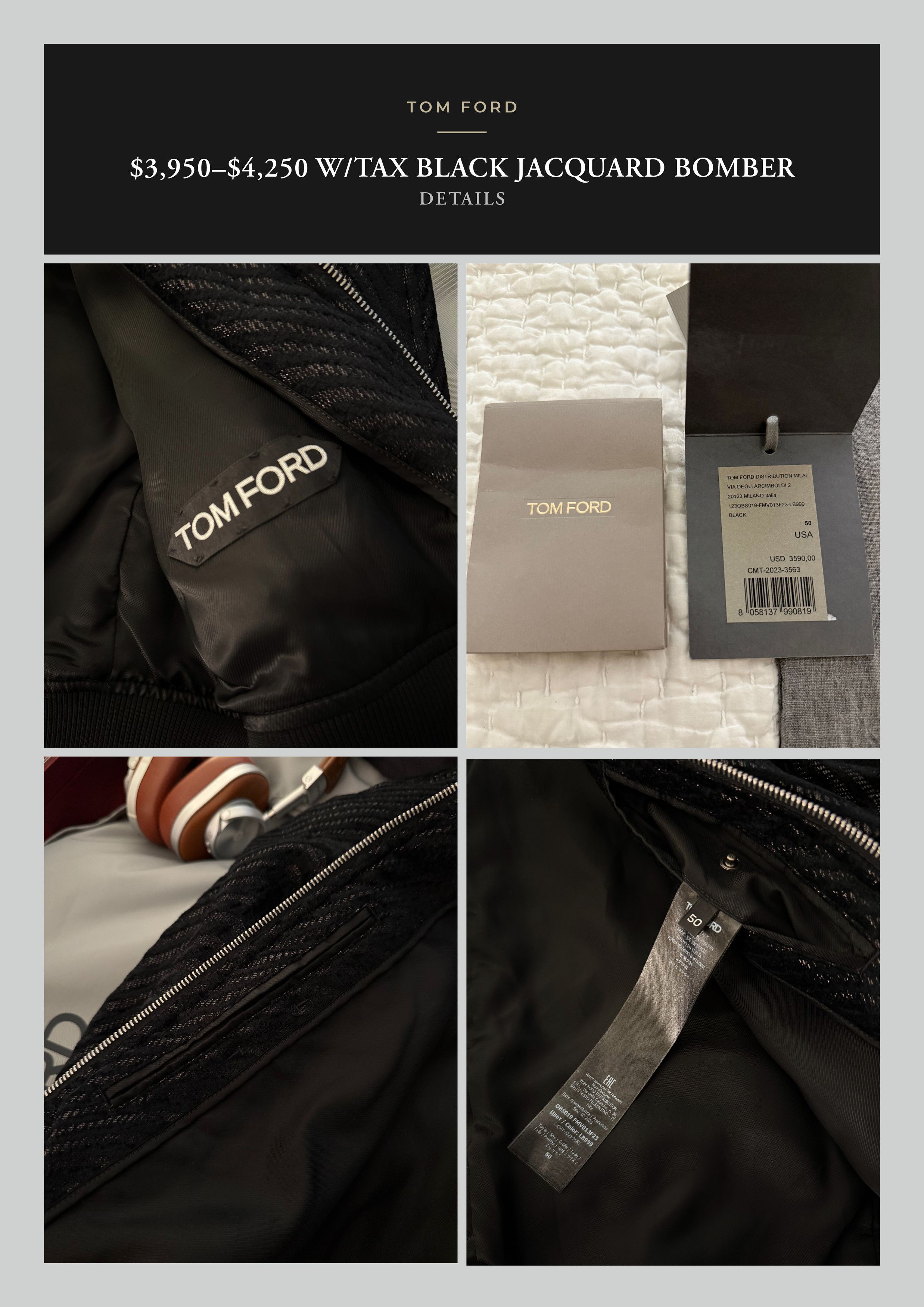 Tom Ford Best Dressed NWT Rare $4K w/tax TOM FORD Jacquard Bomber Size US M / EU 48-50 / 2 - 23 Thumbnail