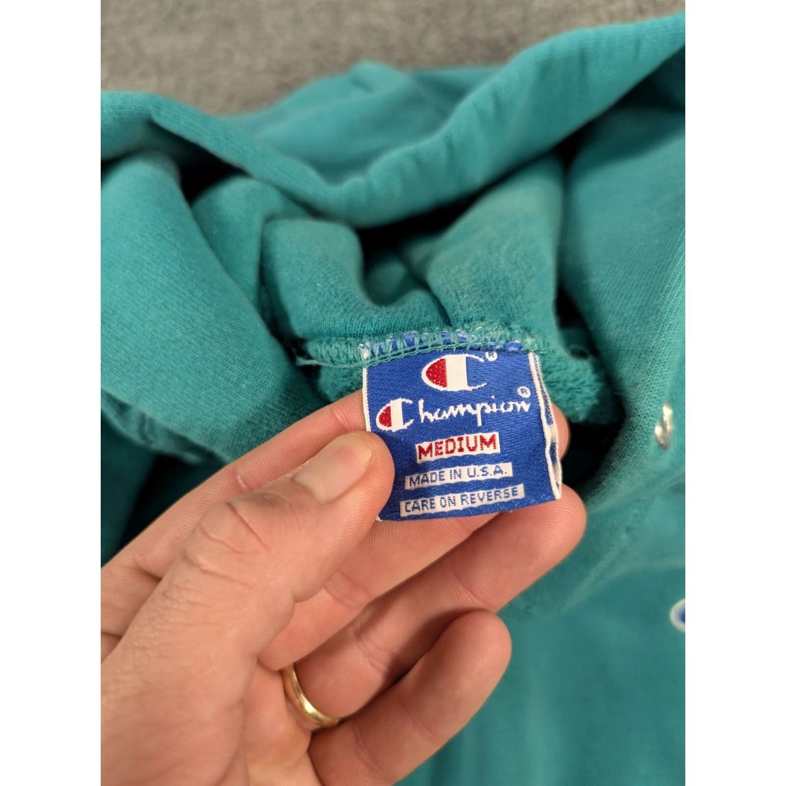 Champion VINTAGE Champion Reverse Weave Hoodie Pullover Heavyweight Hooded Mens M Green/Blue 90s USA Made Size US M / EU 48-50 / 2 - 3 Thumbnail