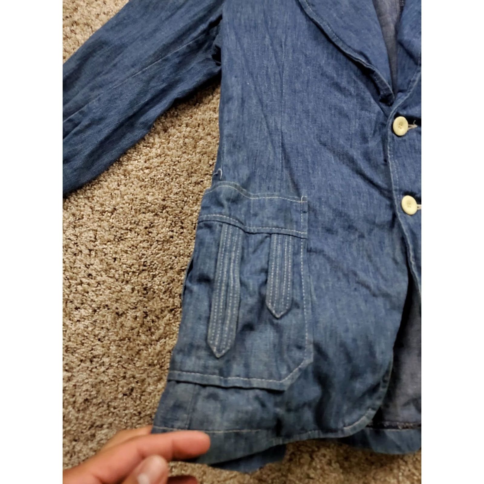 Sears VINTAGE Sears Denim Blazer Mens 36 Blue 2 Button Casual Western Workwear 70s Rockabilly Jacket Regular Length Size 36R - 2 Thumbnail
