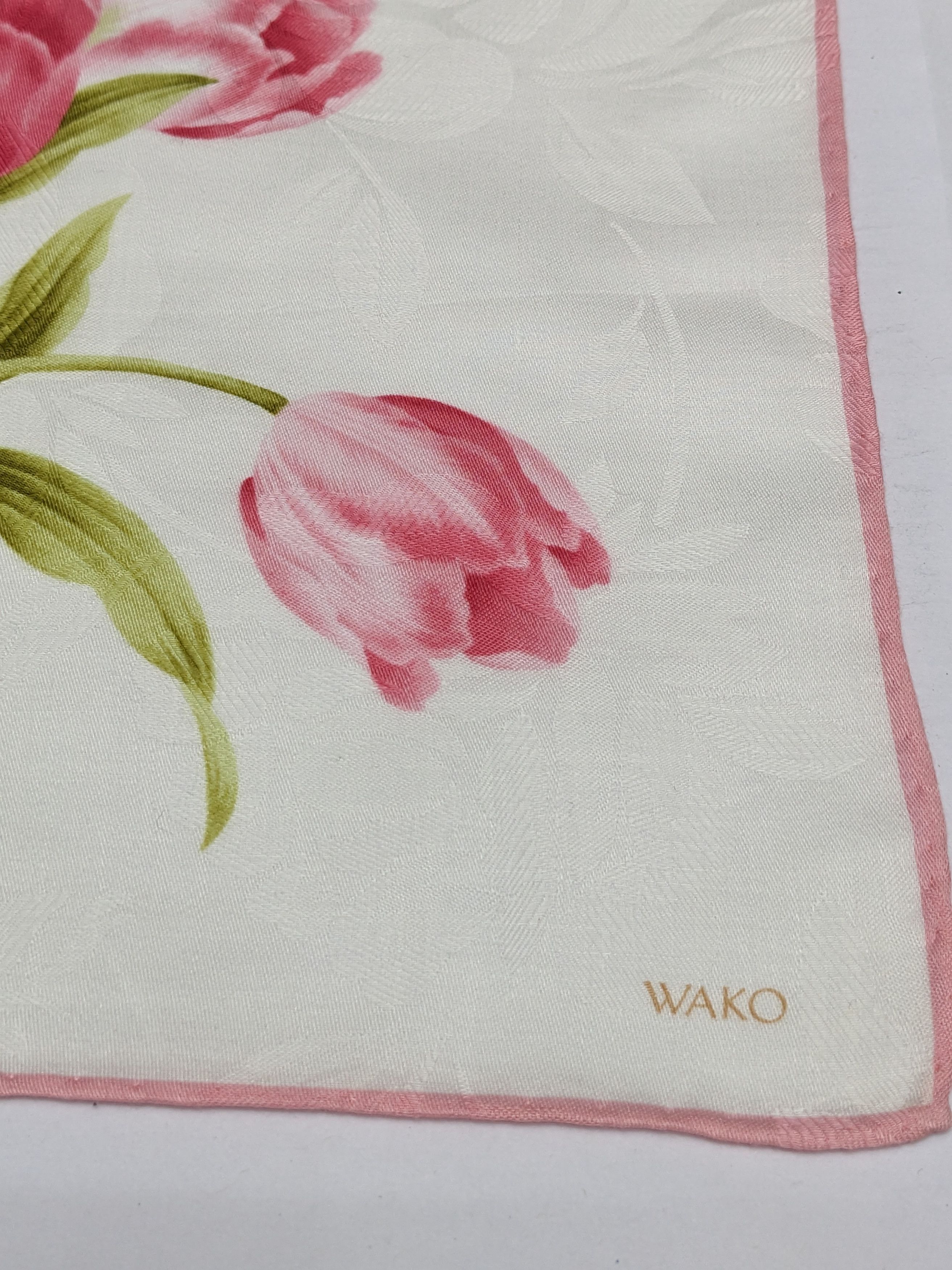 Japanese Brand WAKO Ginza Handkerchief Pink Yellow Tulip Flower Size ONE SIZE - 2 Thumbnail