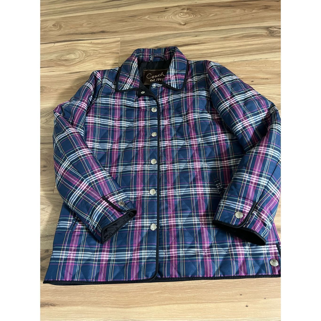Coach Coach Quilted Navy Blue & Purple Plaid Print Long Sleeve Sna Size M / US 6-8 / IT 42-44 - 3 Thumbnail