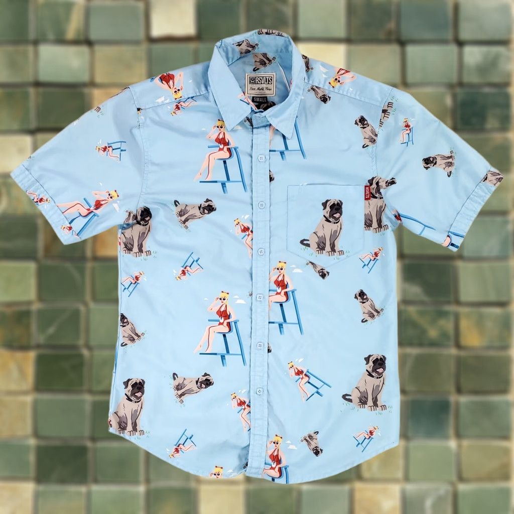 Vintage RSVLTS The Sandlot Hawaiian Camp Shirt Lifeguard Dog Light Blue Mens S Shirt Short Sleeve Button-Up Blue Men S Size US S / EU 44-46 / 1 - 1 Thumbnail
