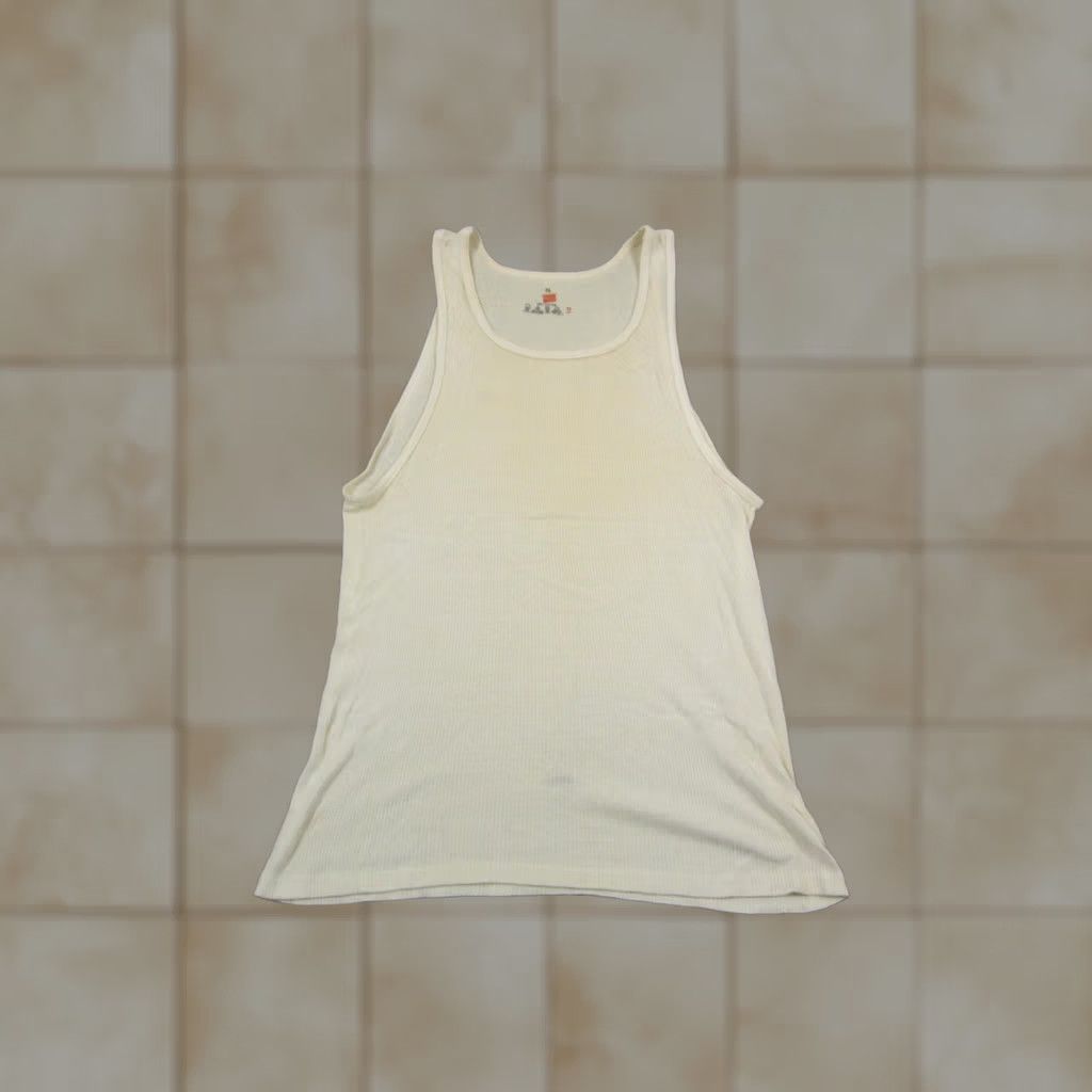 VINTAGE Hanes Tank Top Mens XL White Ribbed Undershirt Cotton Y2K
