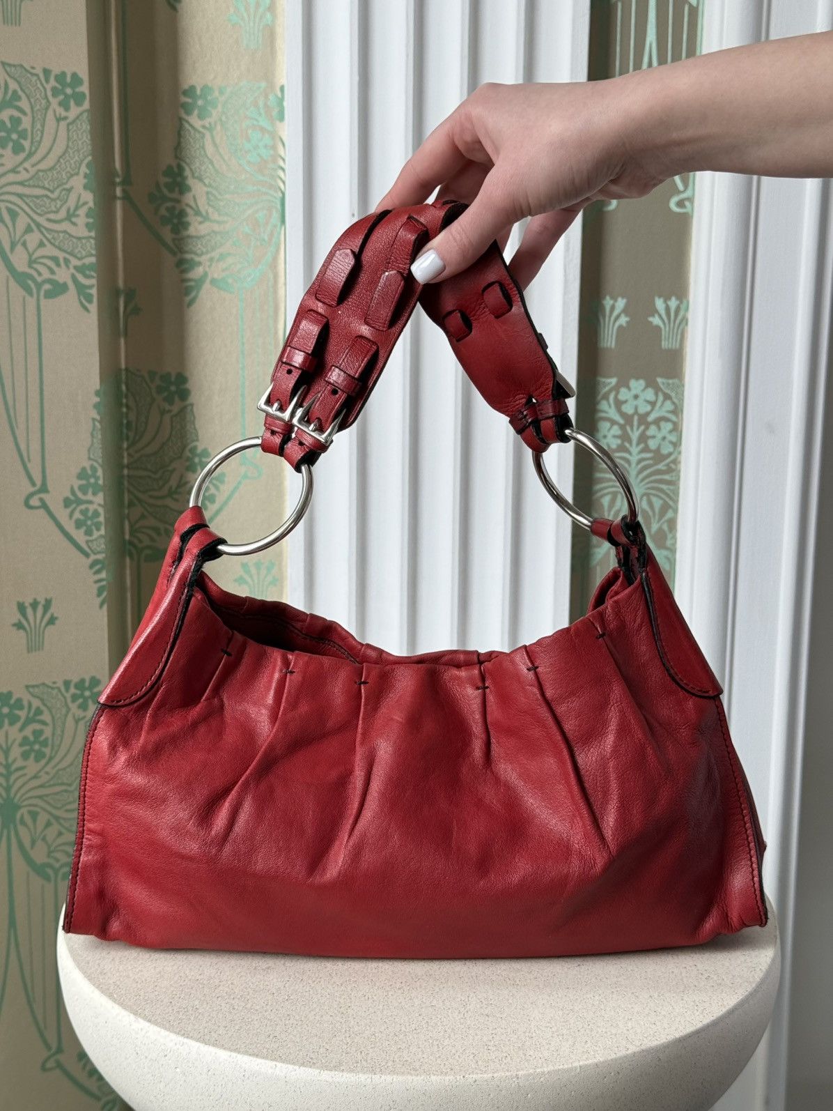 Prada Vintage Prada Logo Red Soft Leather Shoulder Bag Size ONE SIZE - 1 Thumbnail
