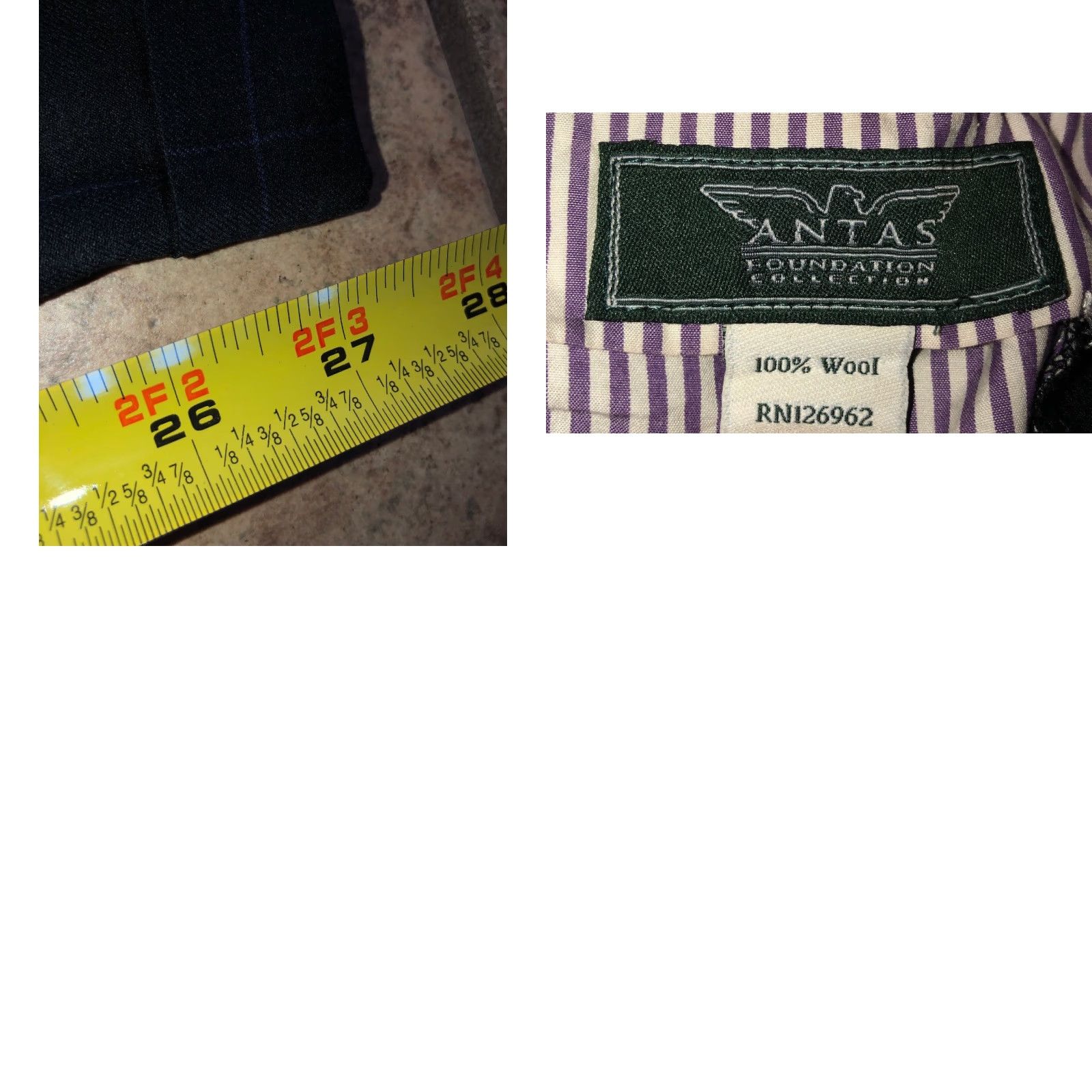 Vintage Antas Mens Dress Pants 100% Wool Black Pinstripe 36 X 28 Black Mens Size US 36 / EU 52 - 8 Thumbnail