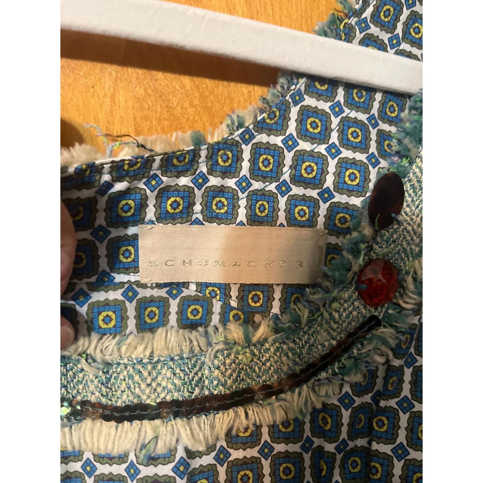 DOROTHEE SCHUMACHER Vtg Schumacher Designer Dress Jacket Green Blue Romania Size XS / US 0-2 / IT 36-38 - 10 Thumbnail