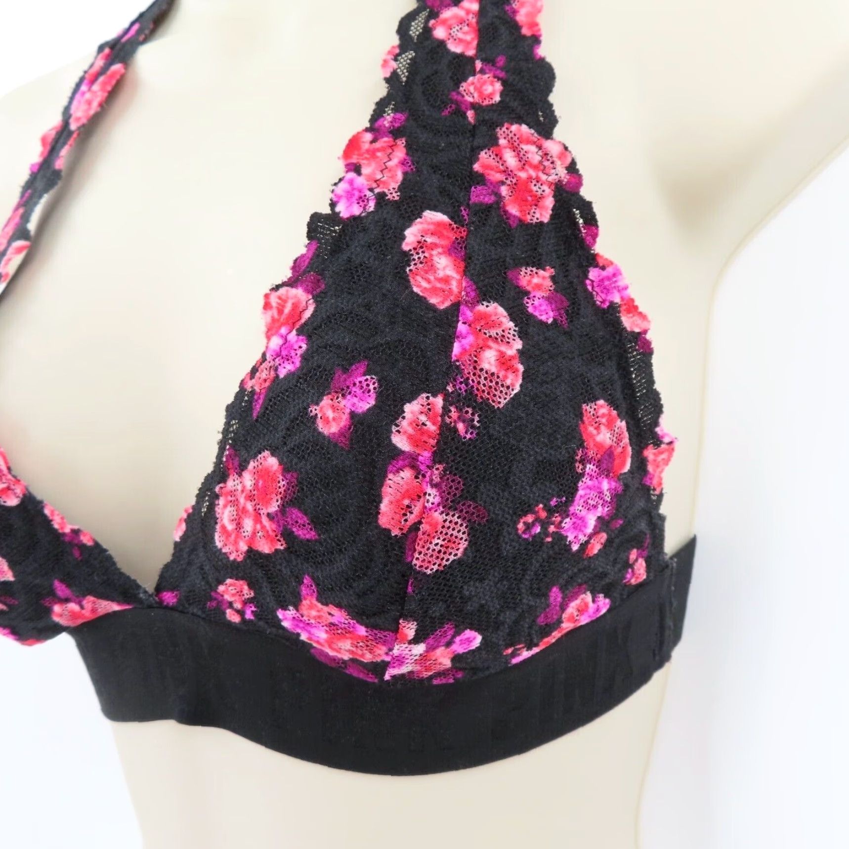 Victoria's Secret PINK Victoria's Secret Womens Small Lace Bralette Black Floral V Neck Bra S Bralette Womens Size ONE SIZE - 3 Thumbnail