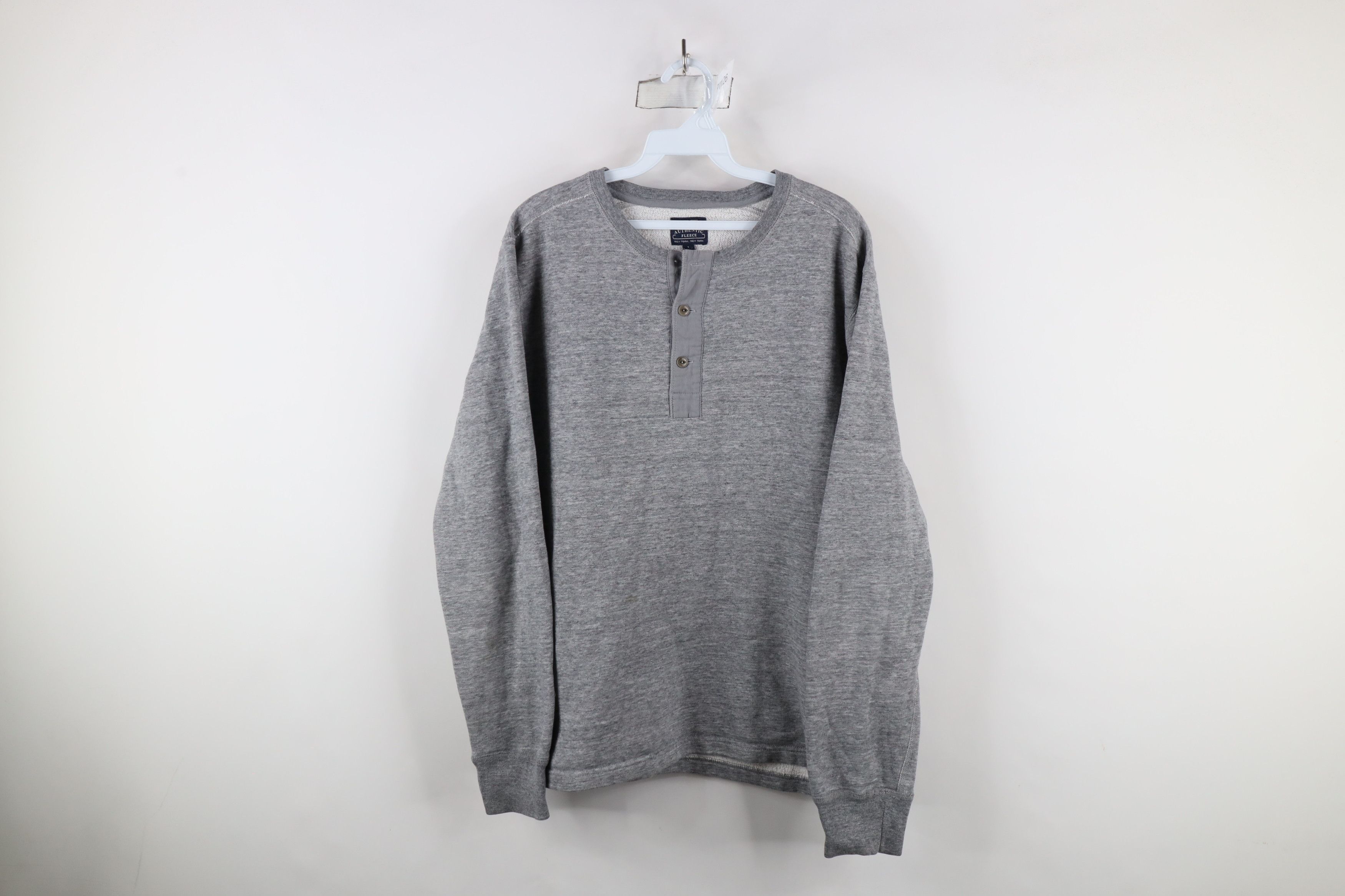 J.Crew × Vintage J Crew Fleece Blank Henley Pullover Sweatshirt Heather Gray Size US L / EU 52-54 / 3 - 1 Thumbnail