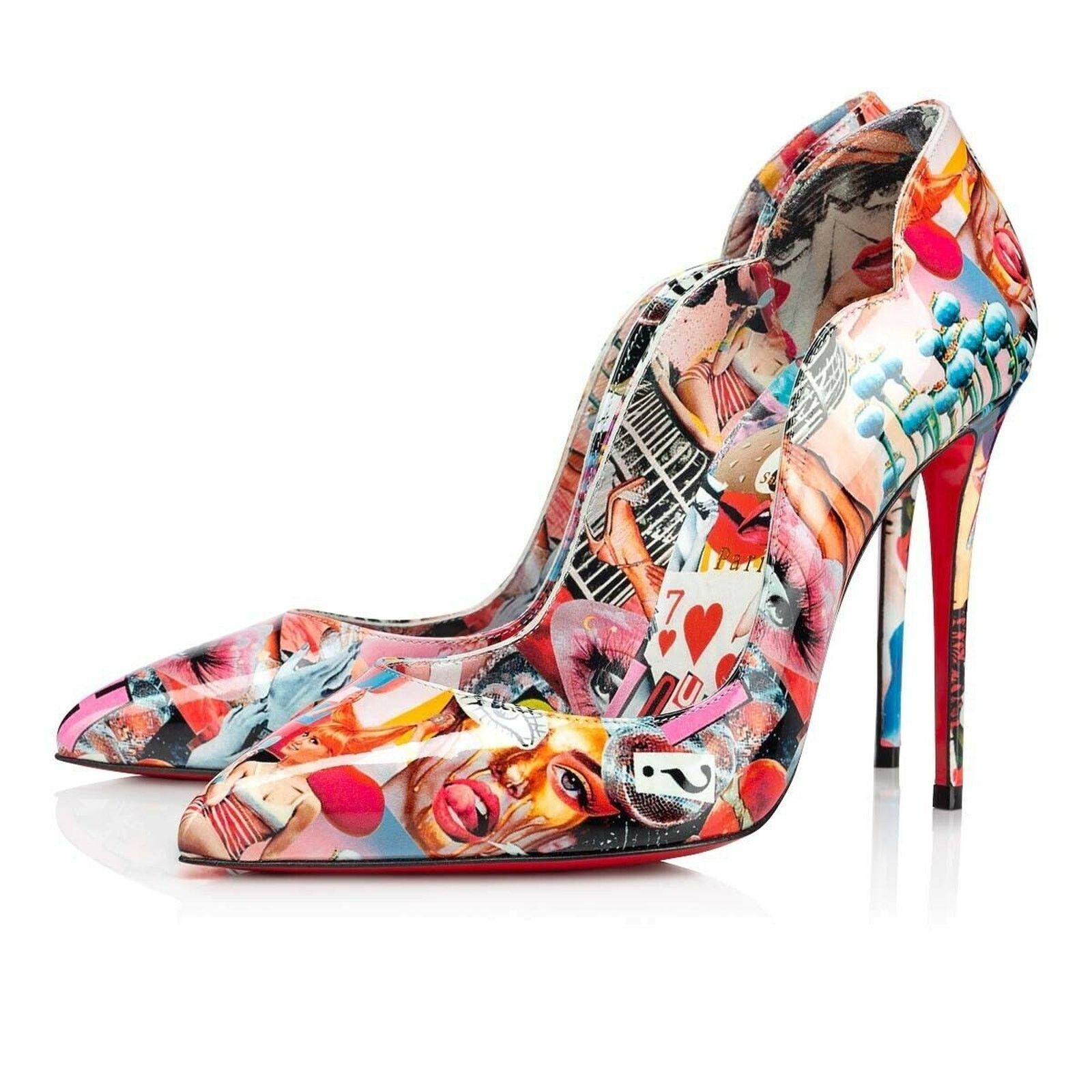 Christian Louboutin Hot Chick 100 Patent CH Xtian Black Red Blue Heel Pump 37.5 Size US 7.5 / IT 37.5 - 1 Thumbnail