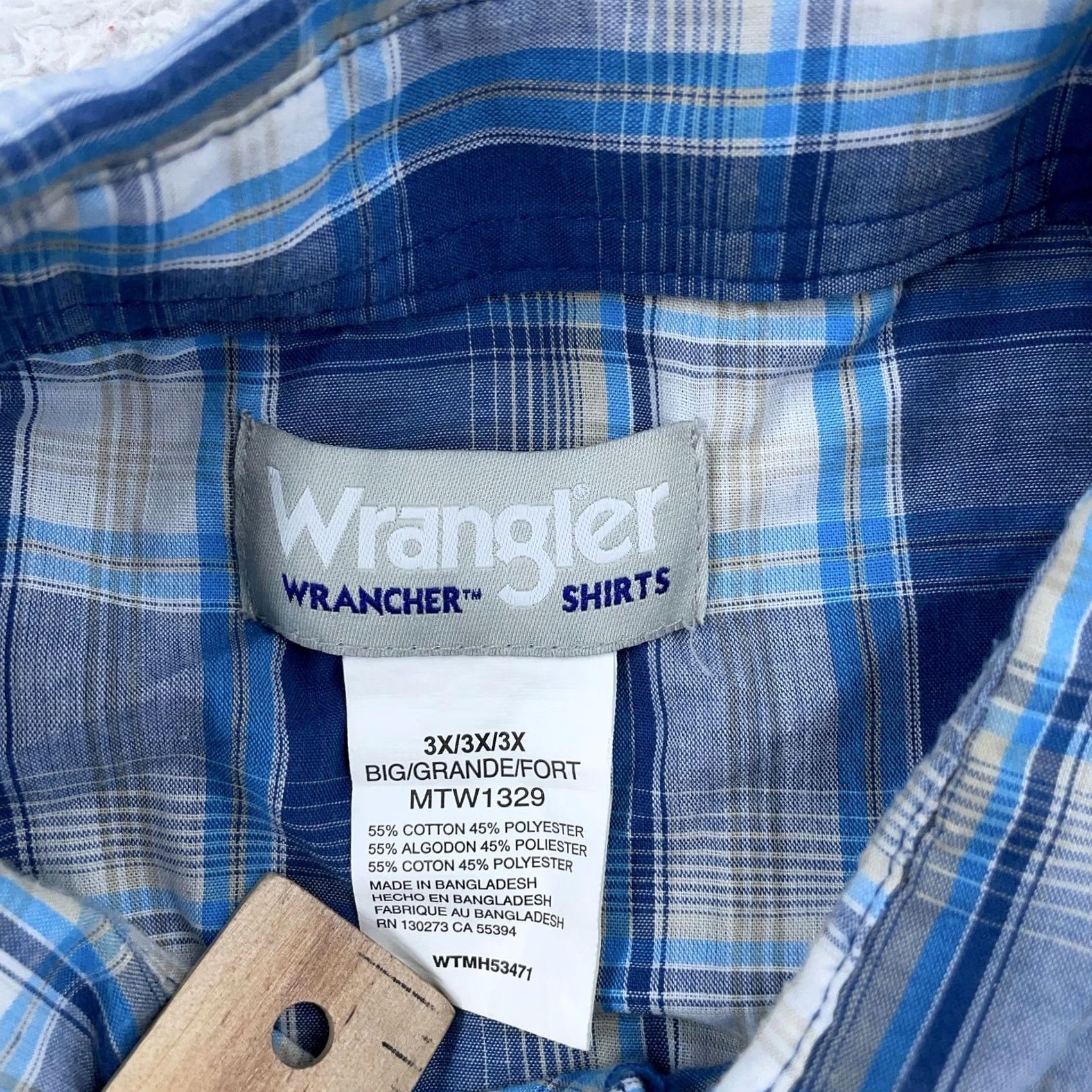 Wrangler Wrangler Shirt Men 3XL Blue White Plaid Western S/S Collared Pearl Snap Button-Up Pocket Outdoor Casual Travel | Mens Size US XXL / EU 58 / 5 - 4 Thumbnail