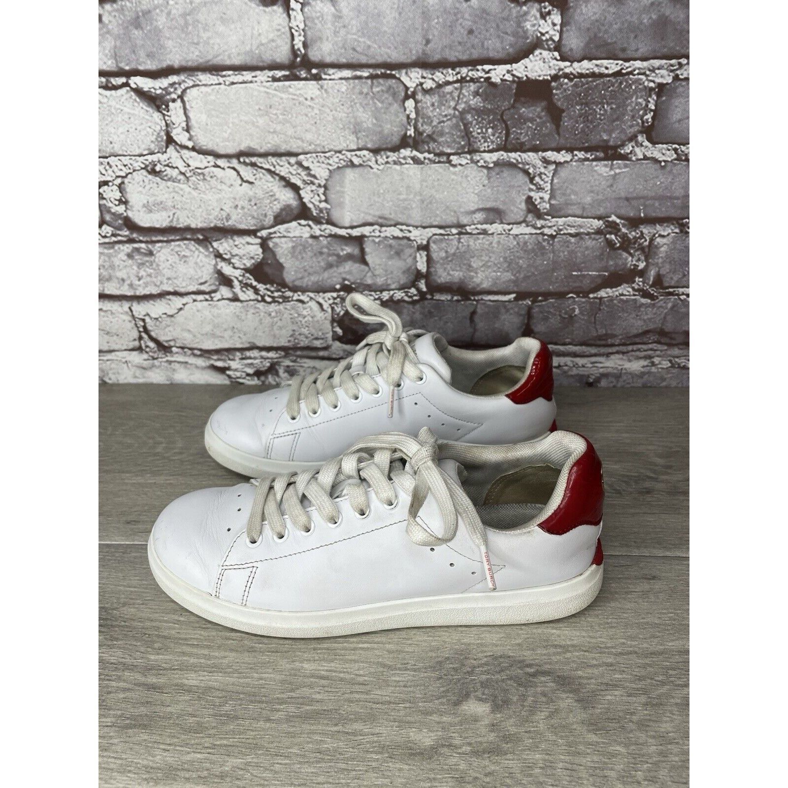 Tory Burch TORY BURCH Howell Court White Leather Red Sneakers Shoes Wom Size US 6.5 / IT 36.5 - 10 Thumbnail