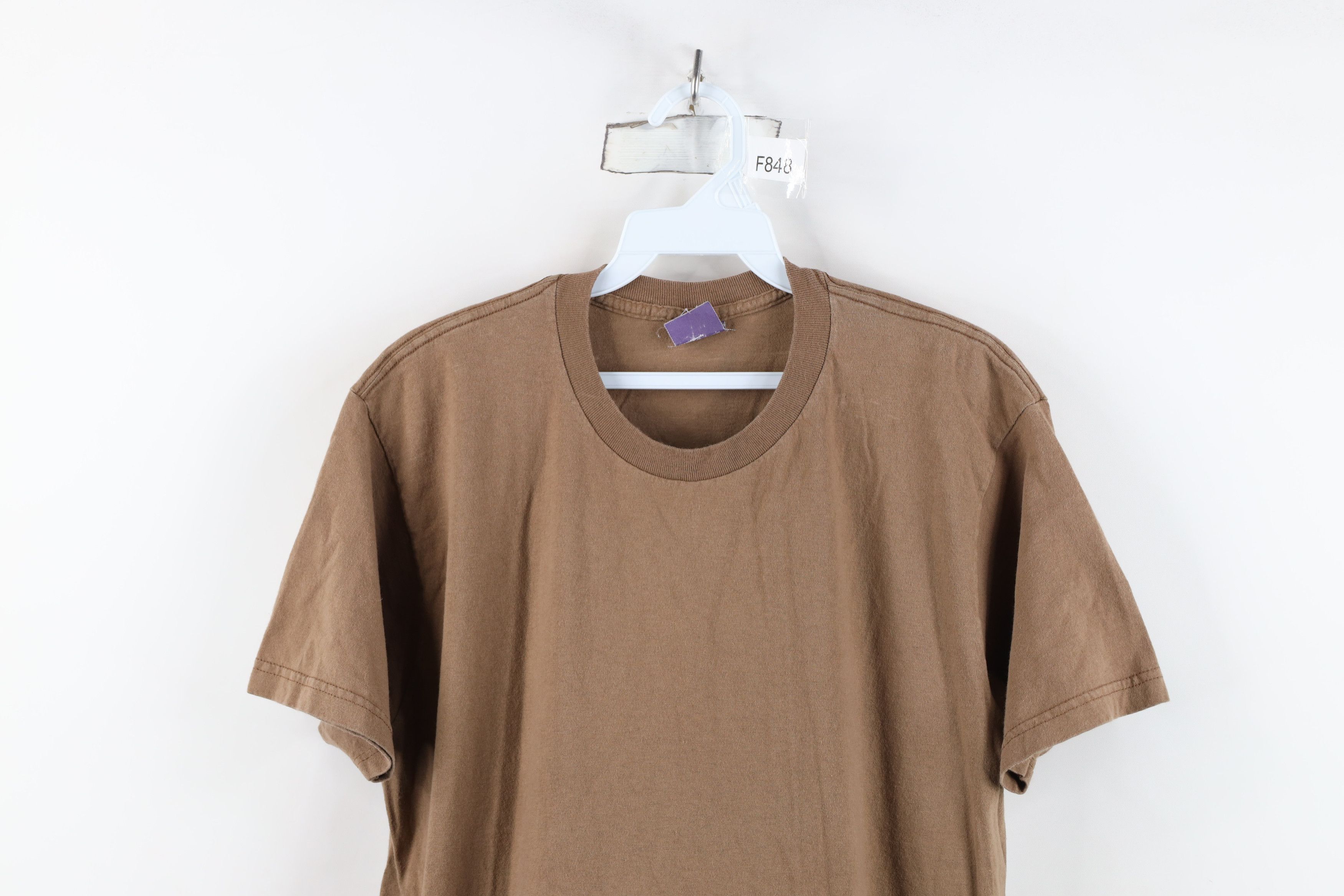 Vintage Vintage 90s Streetwear Blank Combed Cotton T-Shirt Brown USA Size US L / EU 52-54 / 3 - 2 Thumbnail